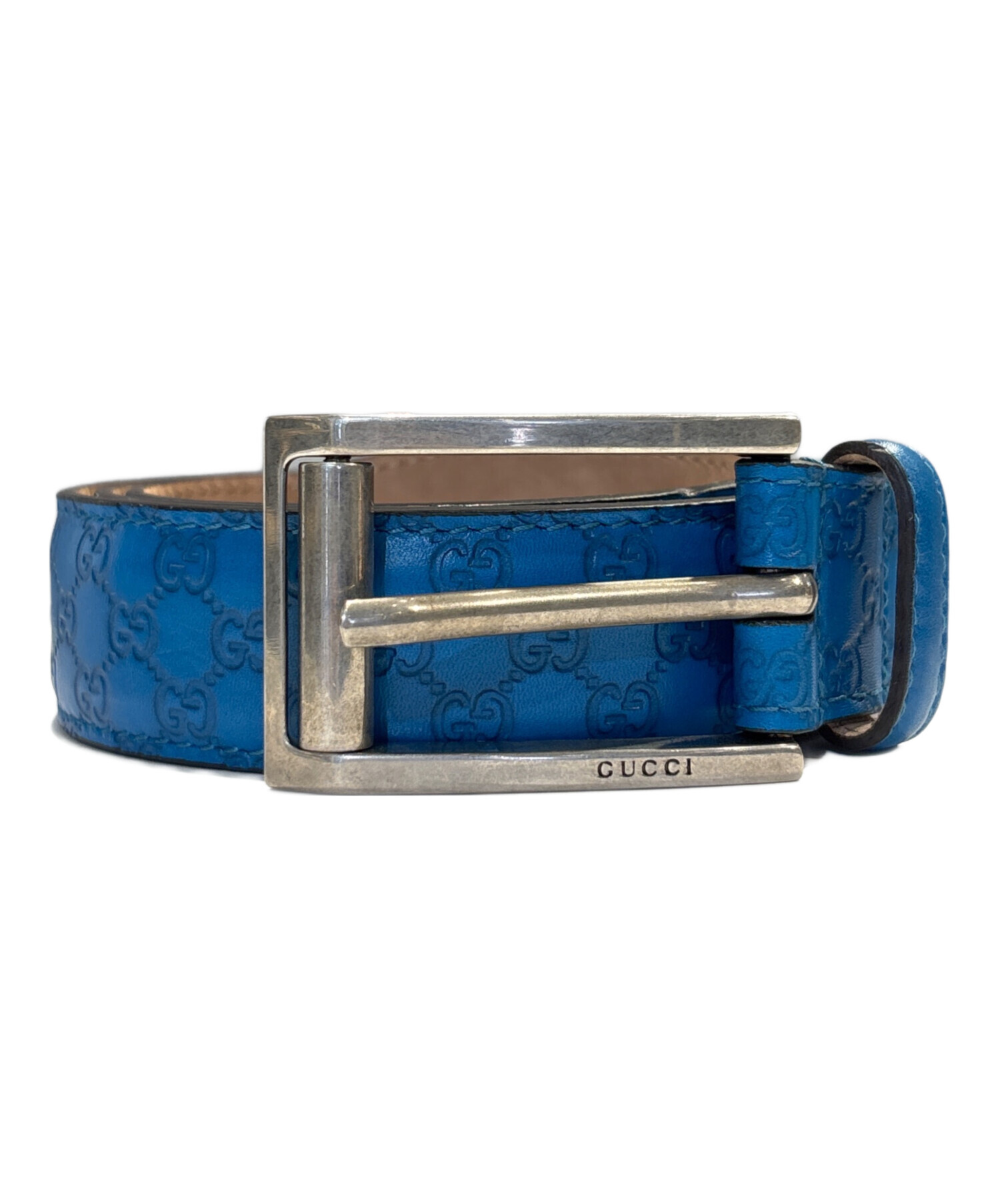 中古・古着通販】GUCCI (グッチ) GGアナグラムベルト ブルー×シルバー