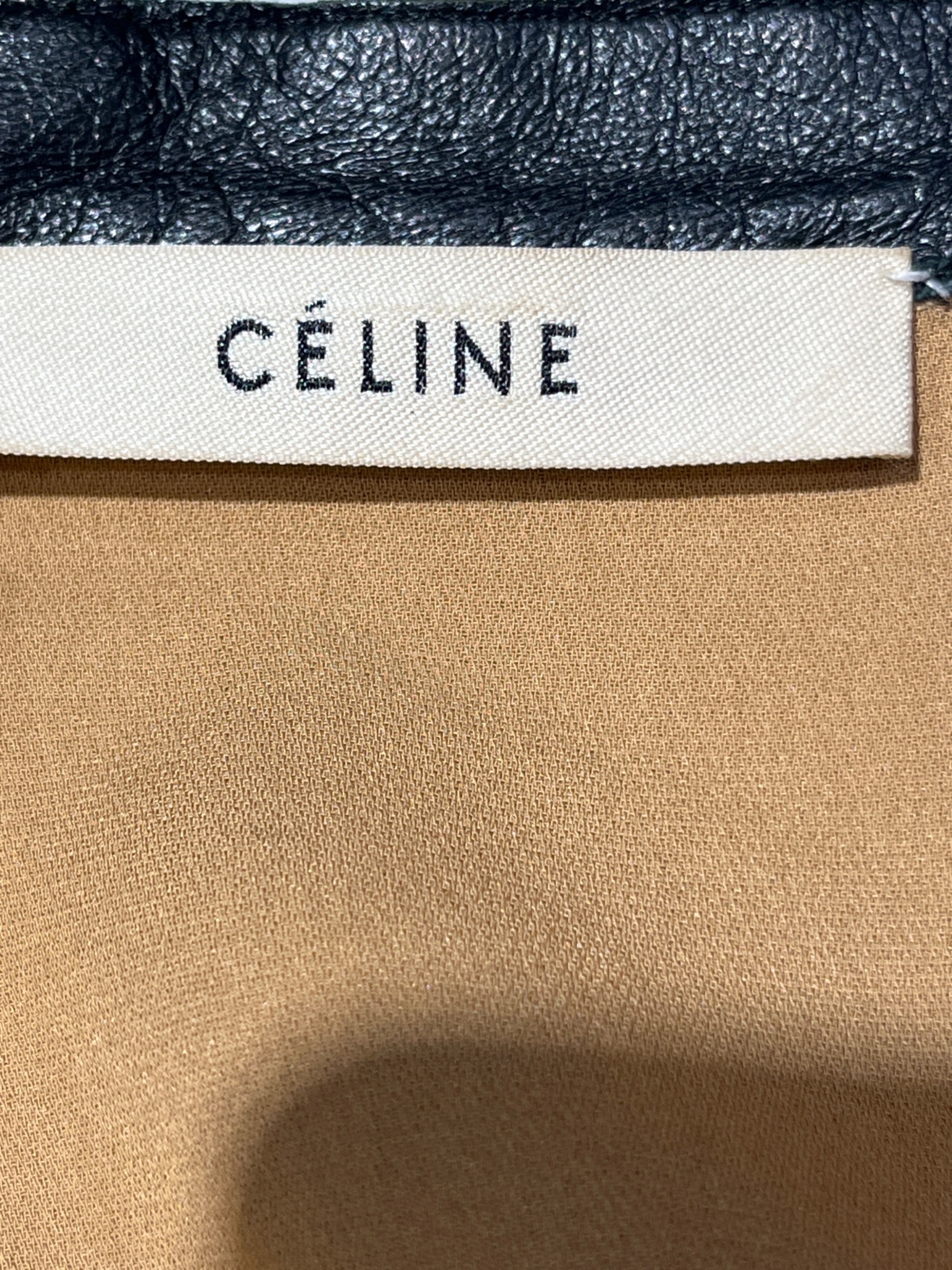 中古・古着通販】CELINE (セリーヌ) レザー切り替えシルクワンピース