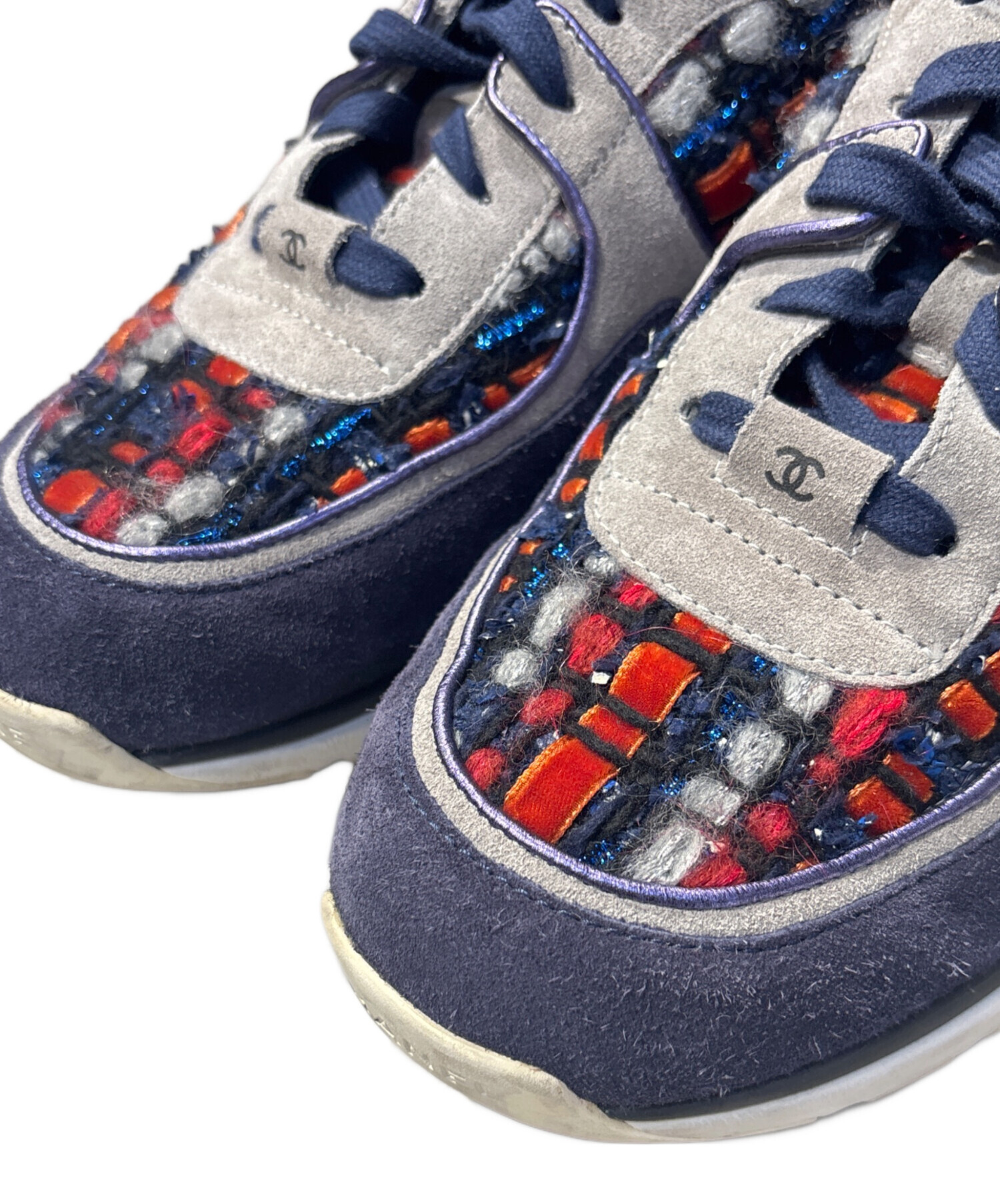 CHANEL スニーカー紺色 中古・古着通販】CHANEL (シャネル) ツイードスニーカー ネイビー