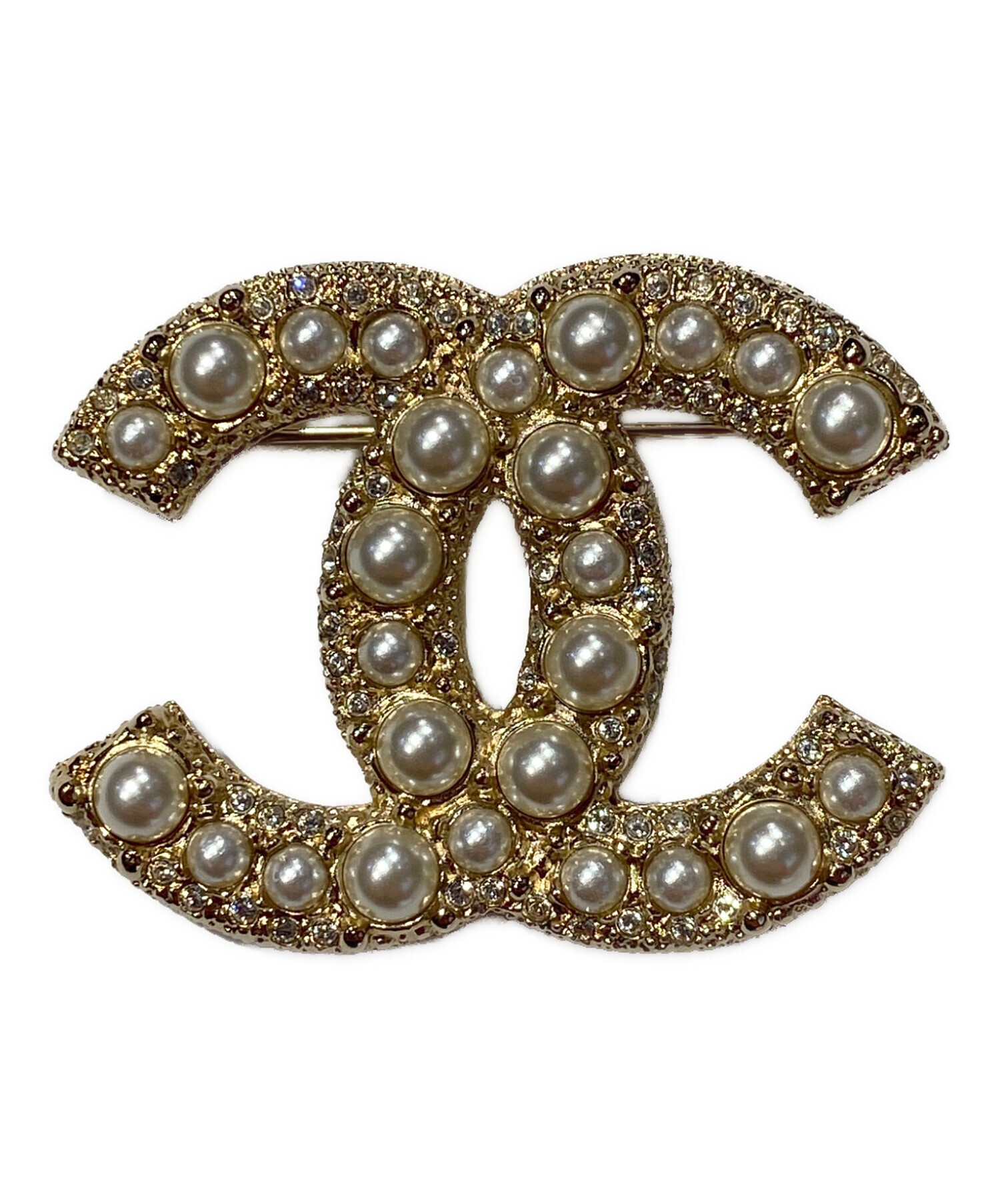 【極美品】CHANEL シャネル ココマーク ラインストーン ブローチ ゴールド 中古・古着通販】CHANEL (シャネル) ココマーク ラインストーン