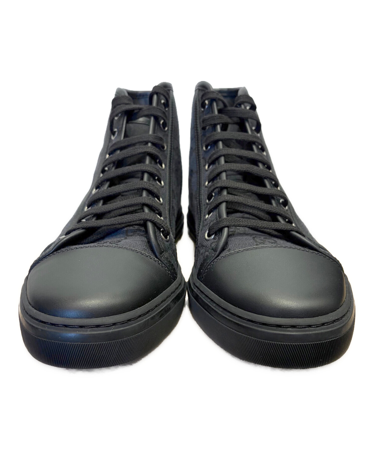 グッチ ハイカットスニーカー GGキャンバス ブラック 37 24cm相当 中古・古着通販】GUCCI (グッチ) GGキャンバス レザー レースアップ