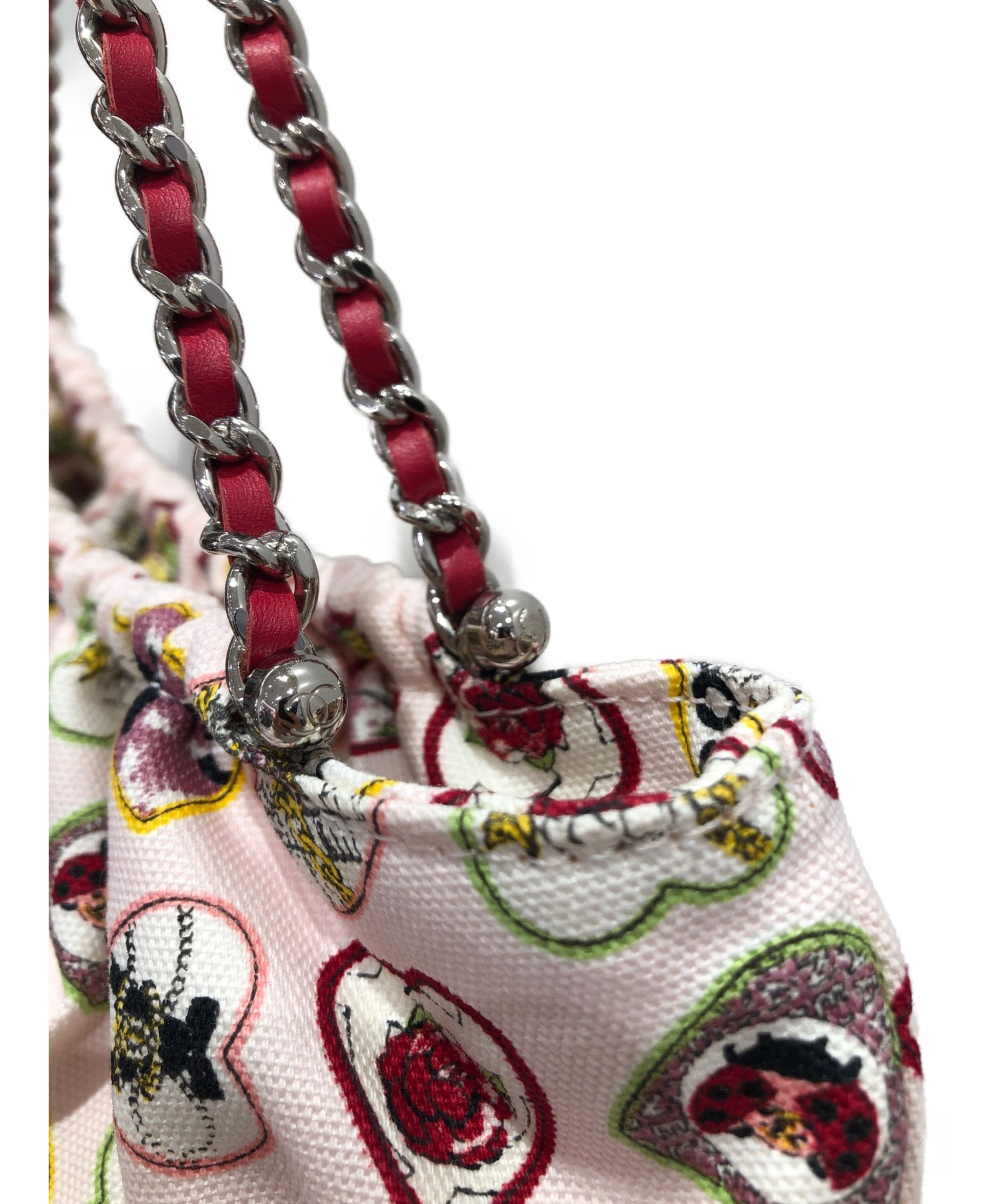 中古・古着通販】CHANEL (シャネル) キャンバスハンドバッグ ピンク 