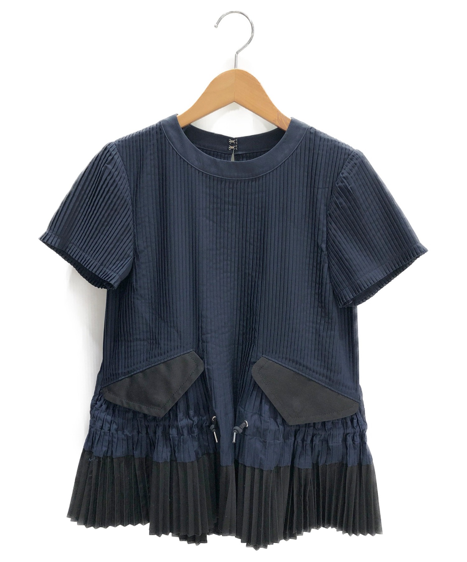 中古・古着通販】sacai (サカイ) プリーツブラウス ネイビー サイズ:1