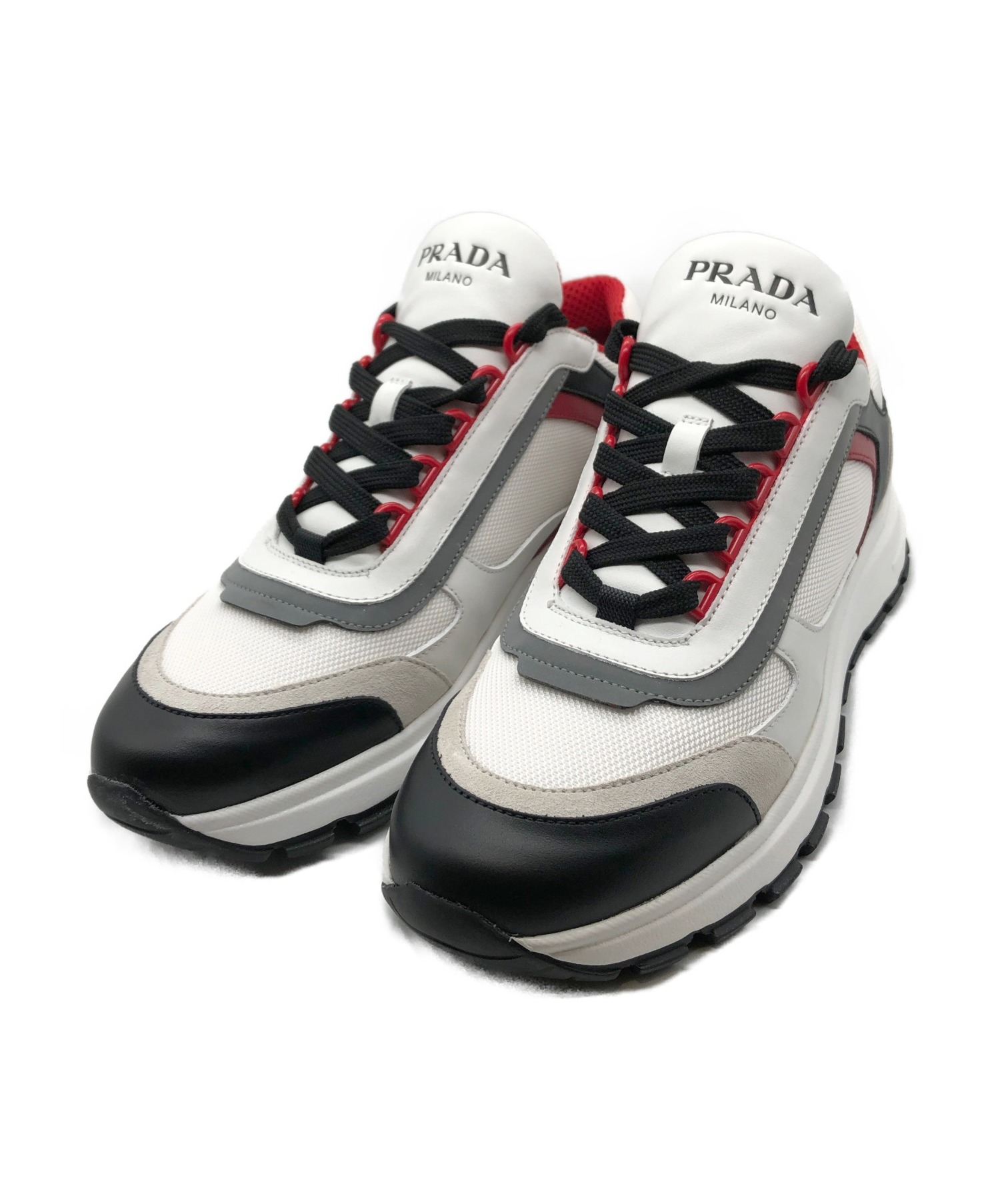 箱付　PRADA プラダ　スニーカー　レザー　【23.0】 モノトーン　245L 中古・古着通販】PRADA (プラダ) クラシックスニーカー ホワイト