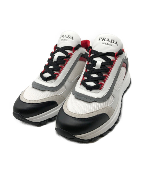 PRADA ホワイト レッド スニーカー　38 中古・古着通販】PRADA (プラダ) クラシックスニーカー ホワイト