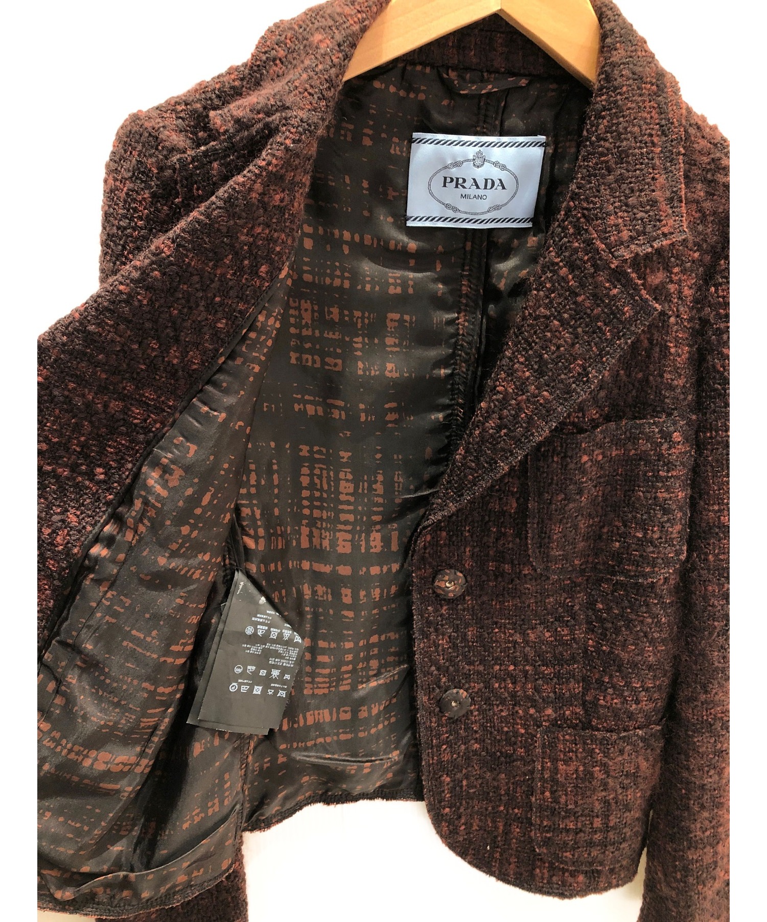 PRADA プラダ　ツイードジャケット36 中古・古着通販】PRADA (プラダ) ツイードジャケット ボルドー サイズ