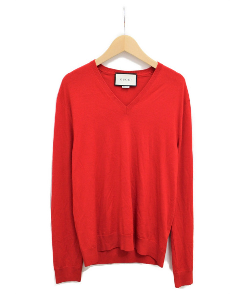 未使用GUCCI☆ニットカットソーＸＳ 中古・古着通販】GUCCI (グッチ) Vネックニット レッド サイズ:XS