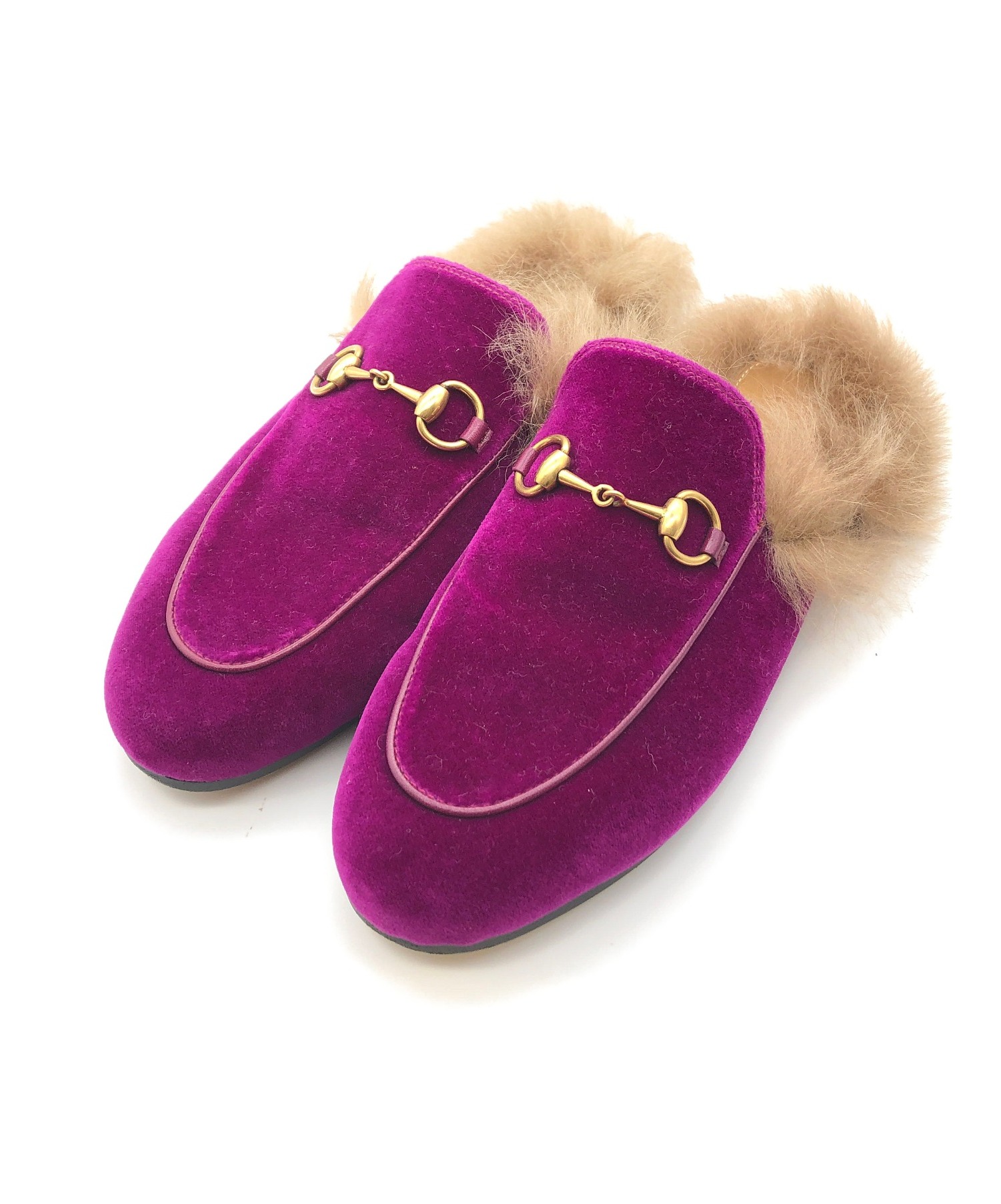 中古・古着通販】GUCCI (グッチ) スウェードファーサンダル パープル 