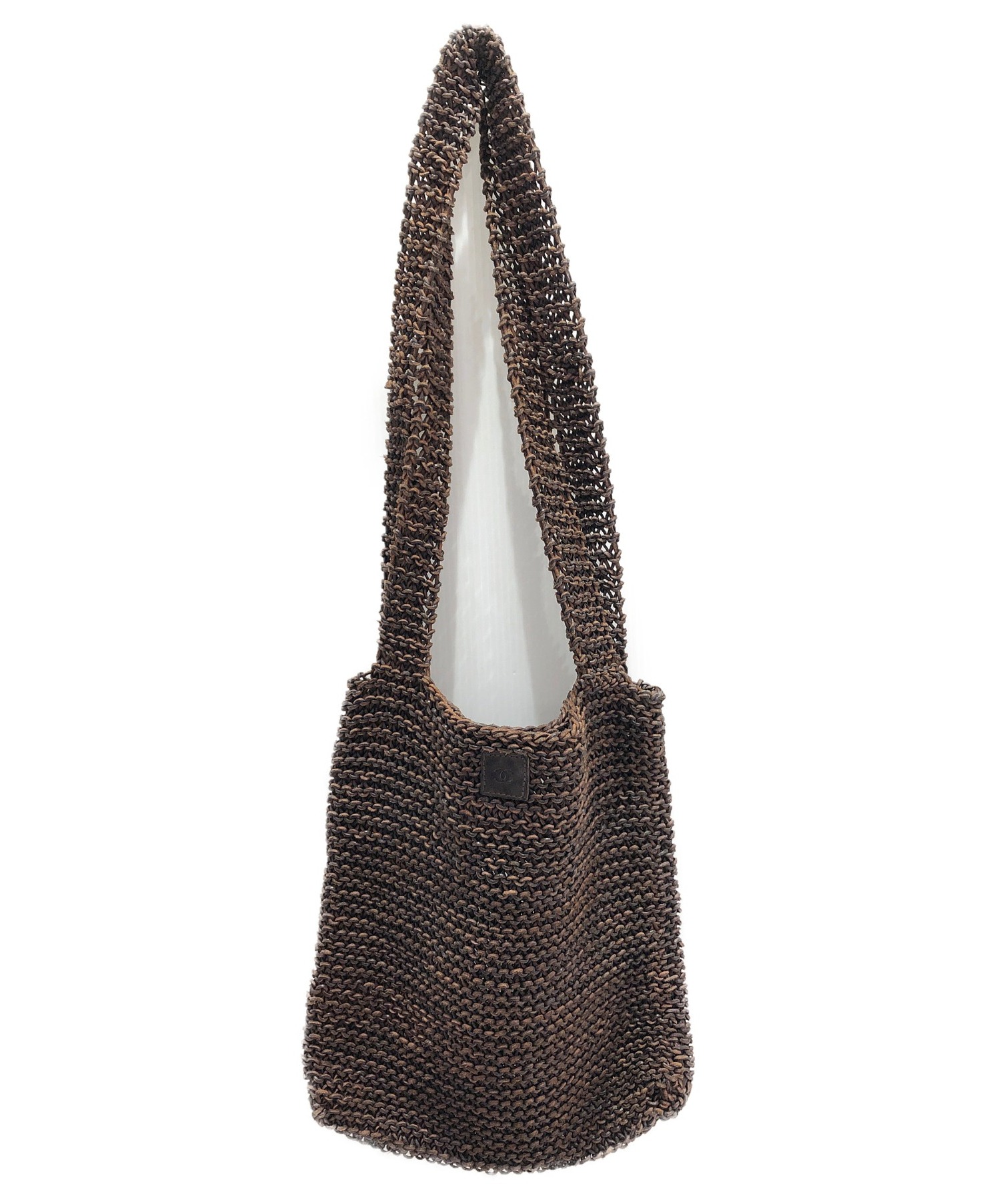 CHANEL ブラウンレザー バッグ 中古・古着通販】CHANEL (シャネル) レザー編みショルダーバッグ