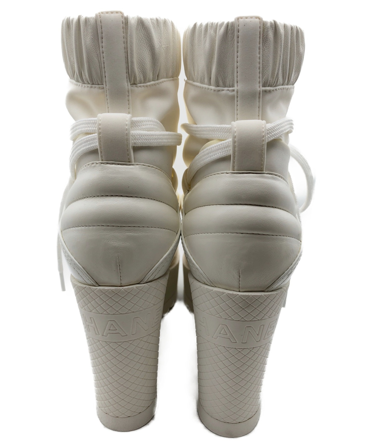 中古・古着通販】CHANEL (シャネル) ウェッジソールブーツ ホワイト