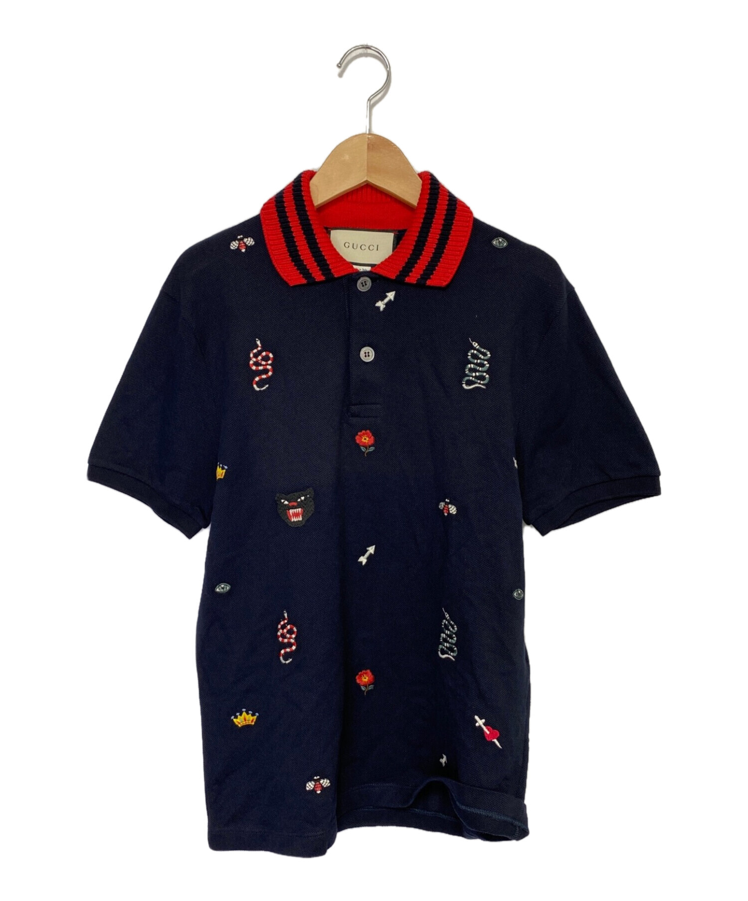 中古・古着通販】GUCCI (グッチ) エンブロイダリーポロシャツ ネイビー