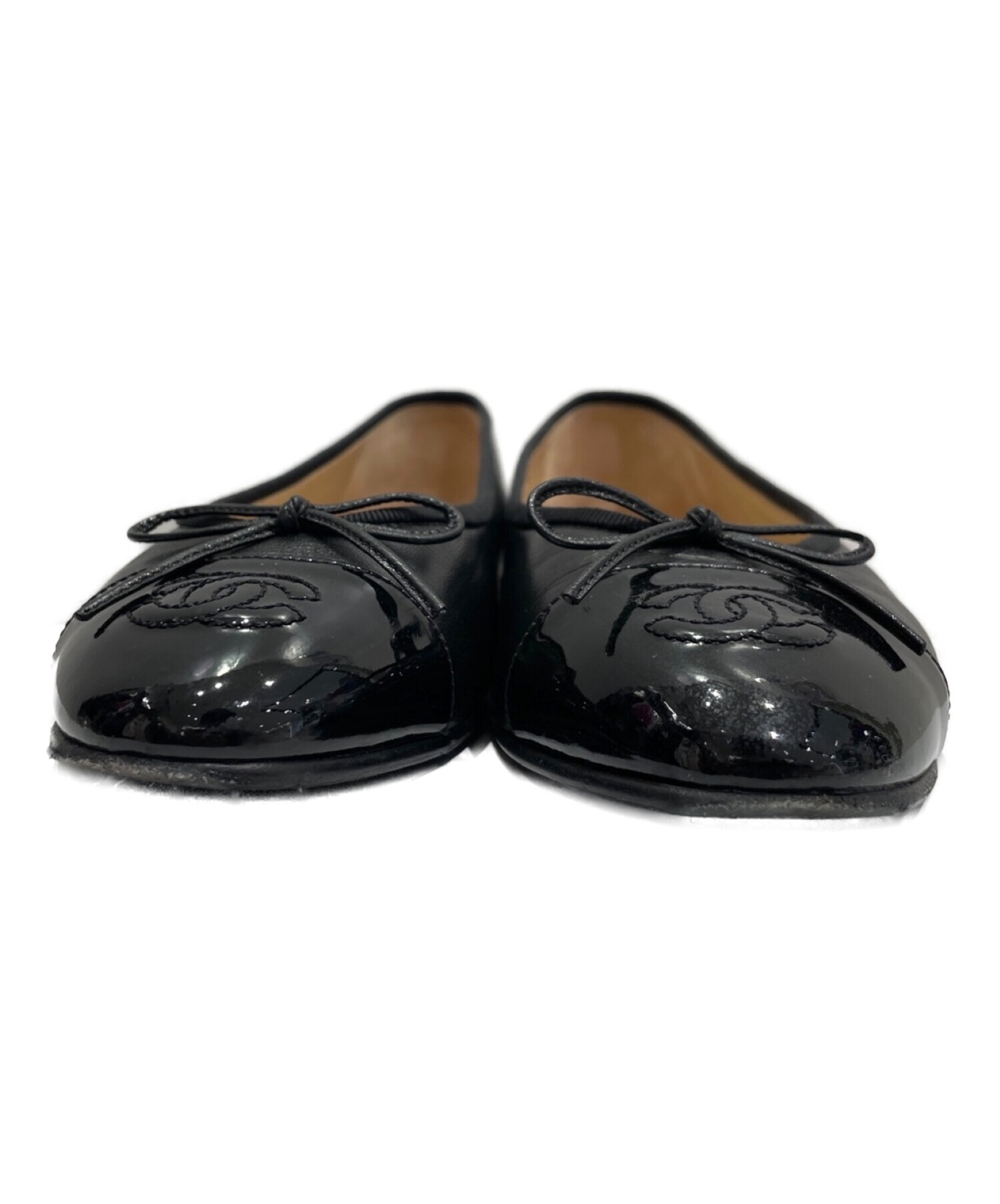 【中古】CHANEL ヒール ブラック 38 1/2 24cmサイズ 中古・古着通販】CHANEL (シャネル) バレエシューズ ブラック サイズ