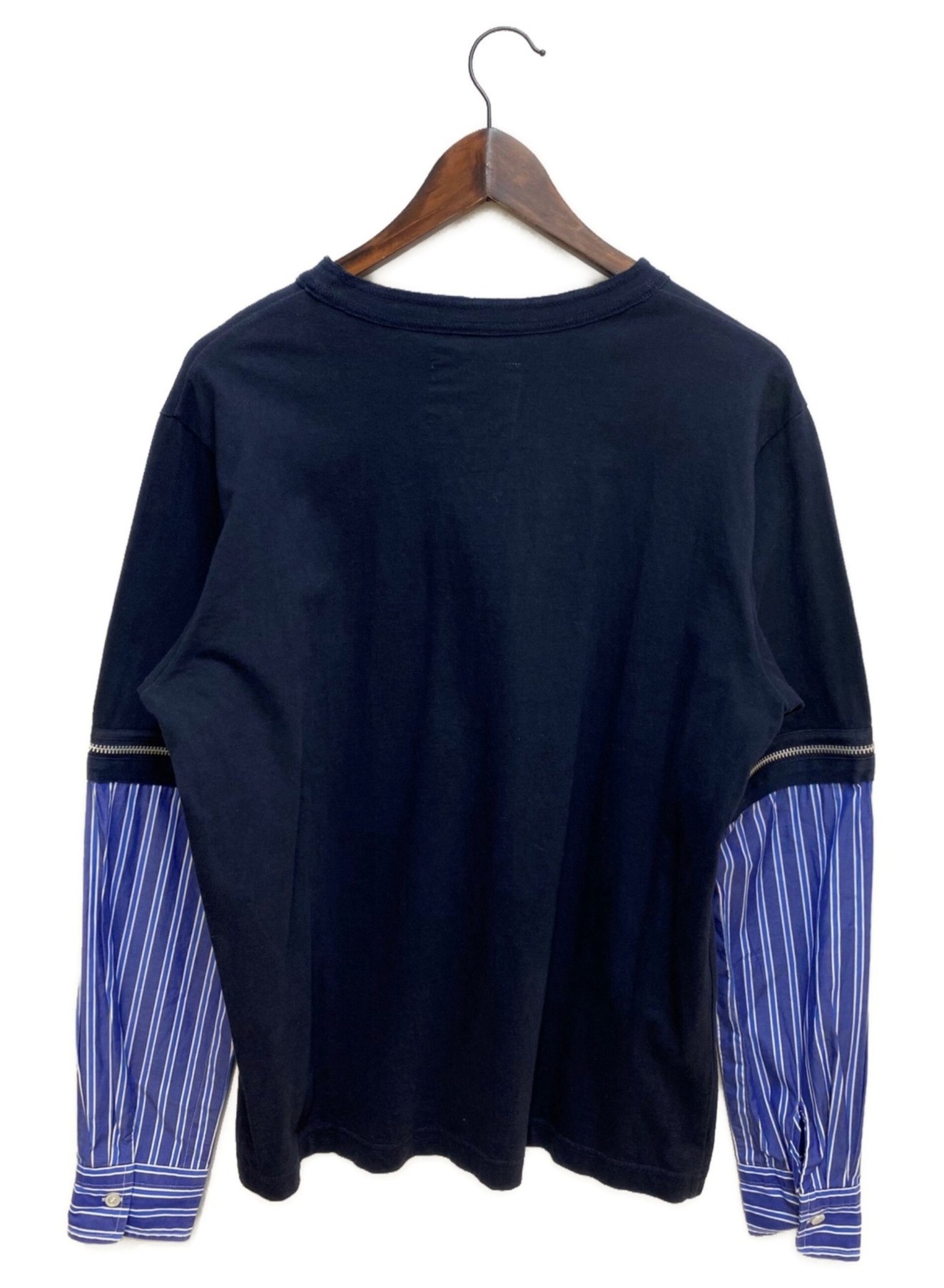 美品 サカイ Sacai 花柄シフォン異素材切替カットソー Tシャツ 2 紺 美