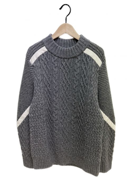 sacai 美品 85,000円 ウールメルトンスリーブ ケーブルニット sacai サカイ 21AW KNIT HOLIDAY COLLECTION サイドスリットケーブル