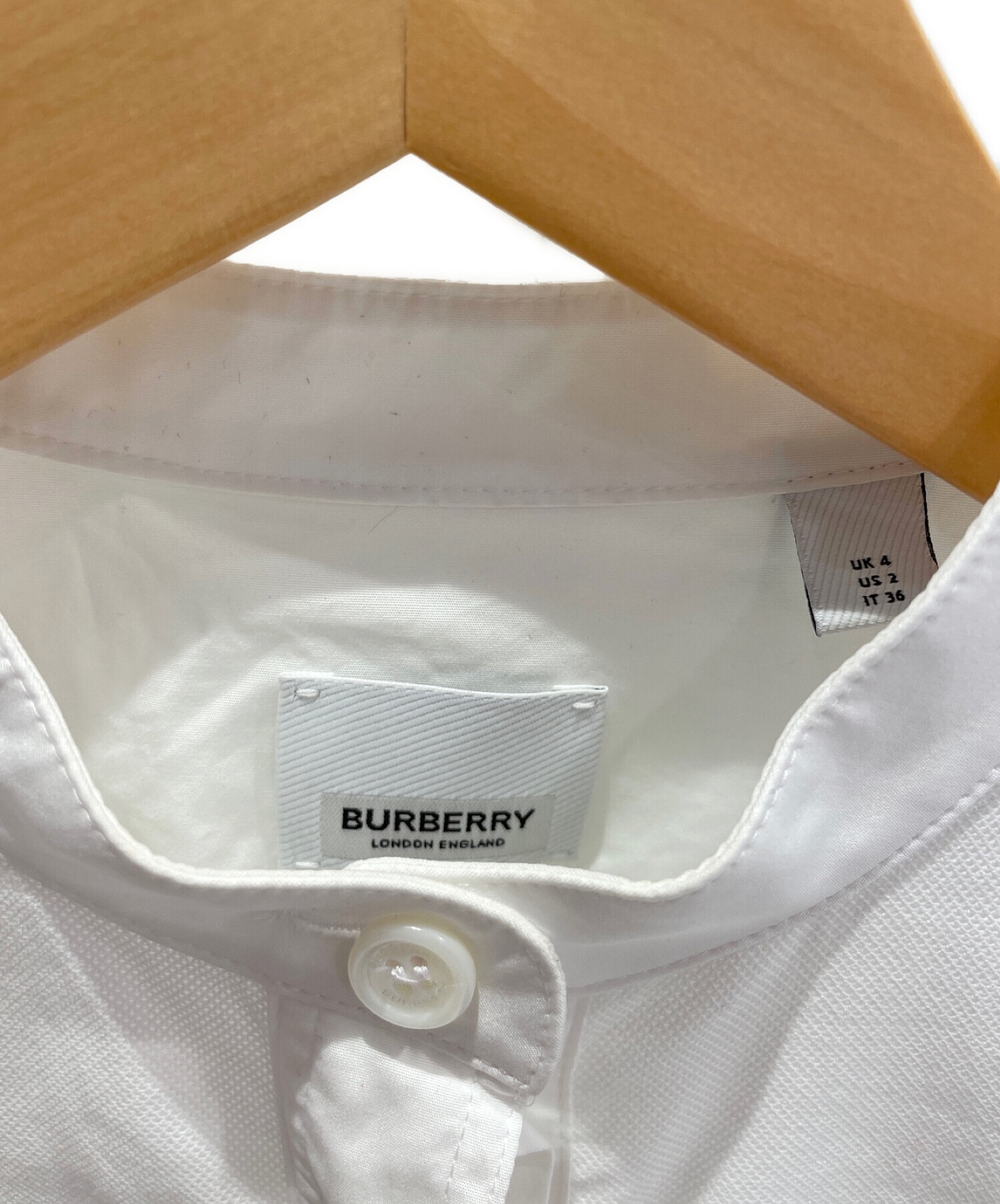 中古・古着通販】BURBERRY (バーバリー) ノーカラーシャツ ホワイト
