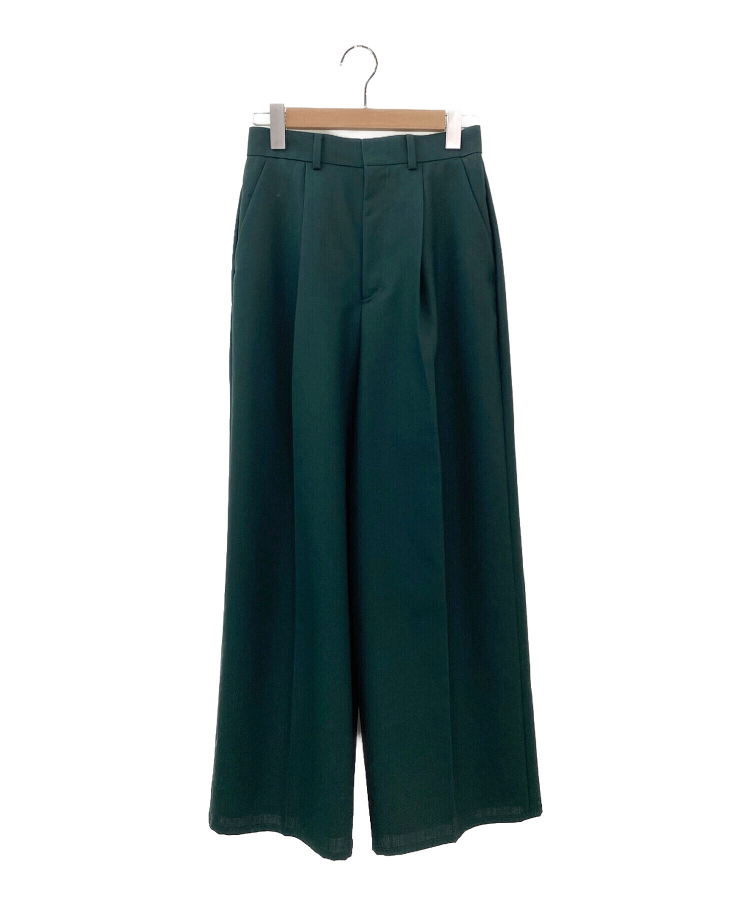 エンフォルドELASTIC HAREM PANTS ダークグリーン　ENFOLD 中古・古着通販】ENFOLD (エンフォルド) CENTER-PRESS WIDE TROUSERS