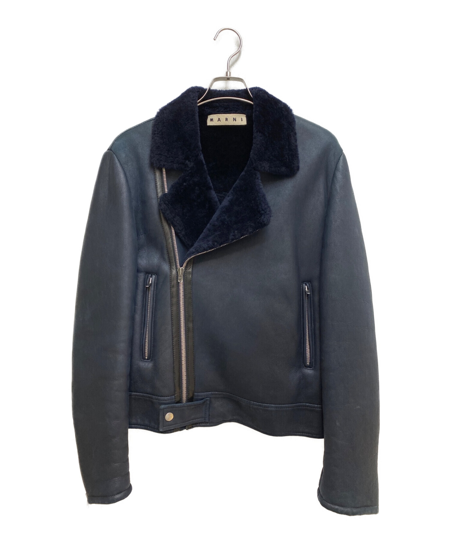 中古・古着通販】MARNI (マルニ) ボアレザージャケット ネイビー