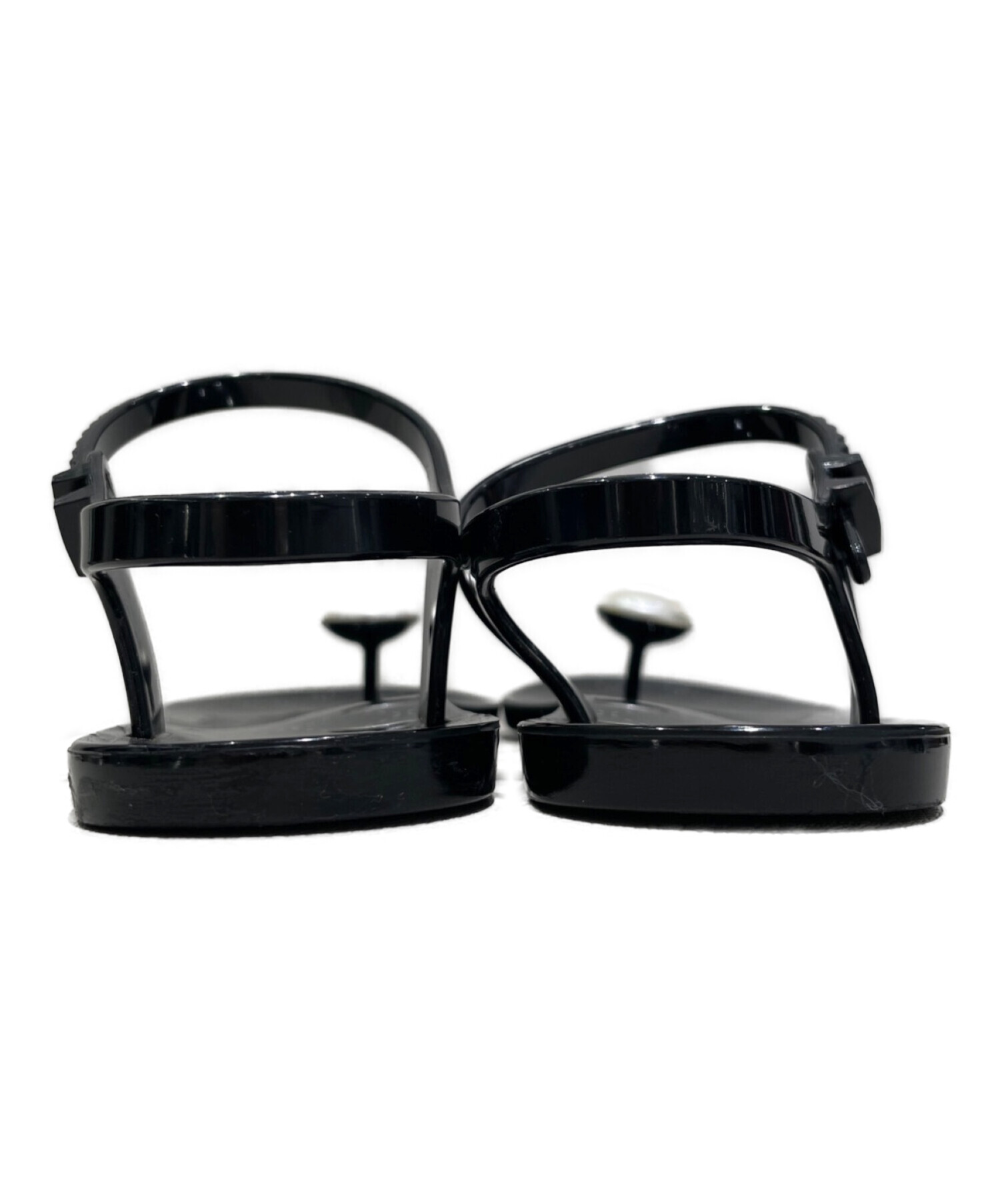Chanel 黒 ストラップサンダル パール装飾　37.5 中古・古着通販】CHANEL (シャネル) パールラバーサンダル ブラック