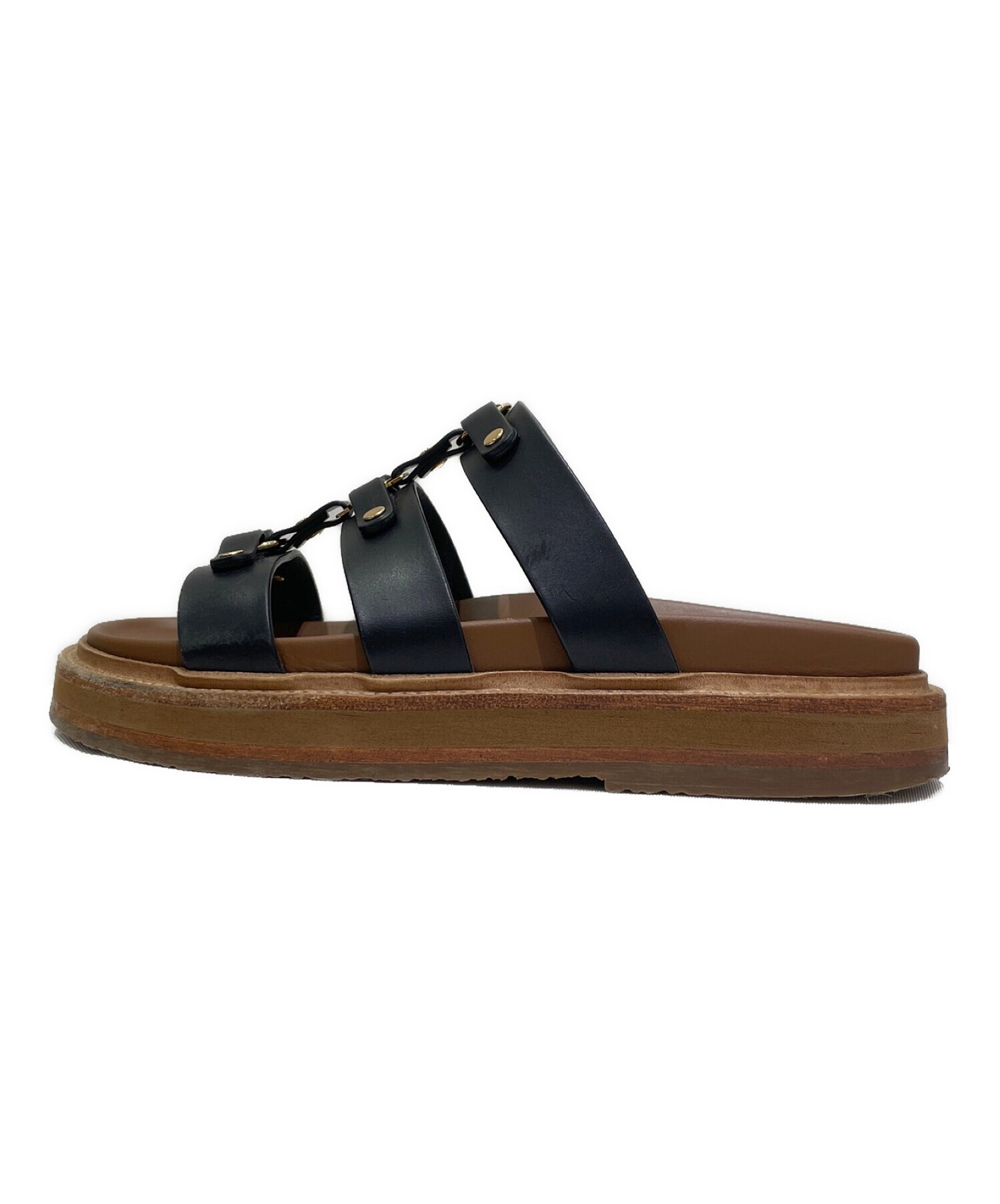 CELINE ブラックサンダル 中古・古着通販】CELINE (セリーヌ) サンダル ブラック×ブラウン