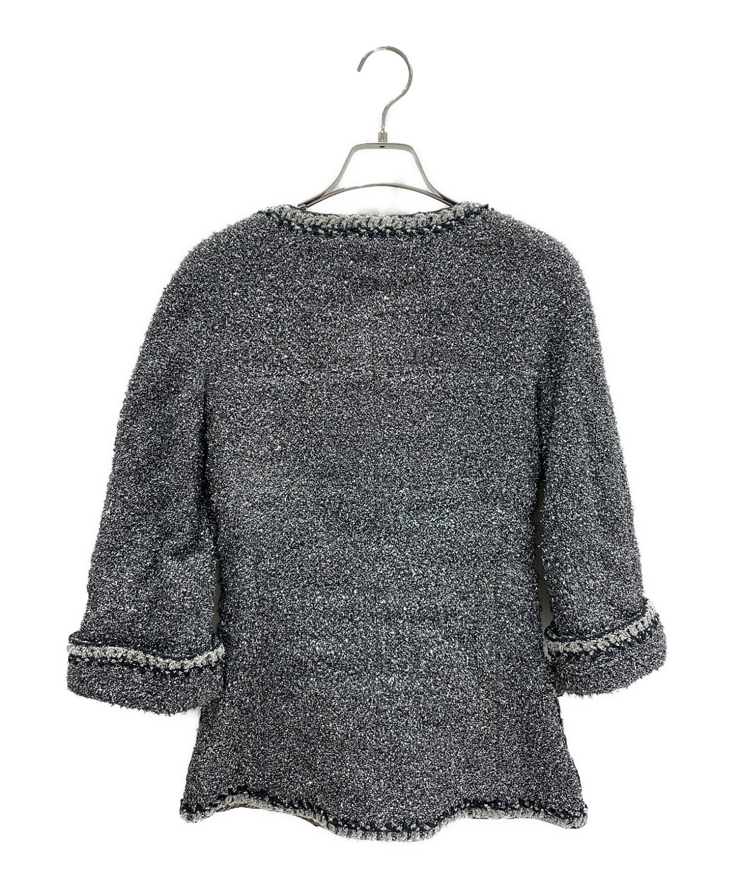 CHANEL ツイードジャケット ラメツイード レース 36 中古・古着通販】CHANEL (シャネル) シルバーラメツイードジャケット