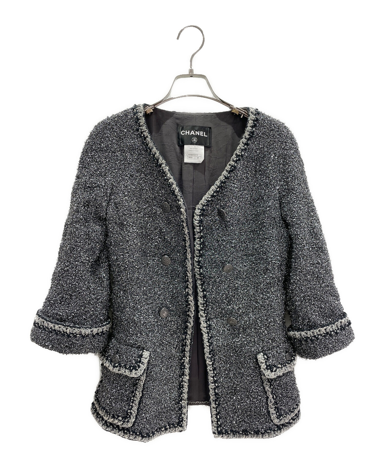 美品CHANEL シャネル　華やかツイードラメジャケット　34 卒業式　謝恩会 中古・古着通販】CHANEL (シャネル) シルバーラメツイードジャケット