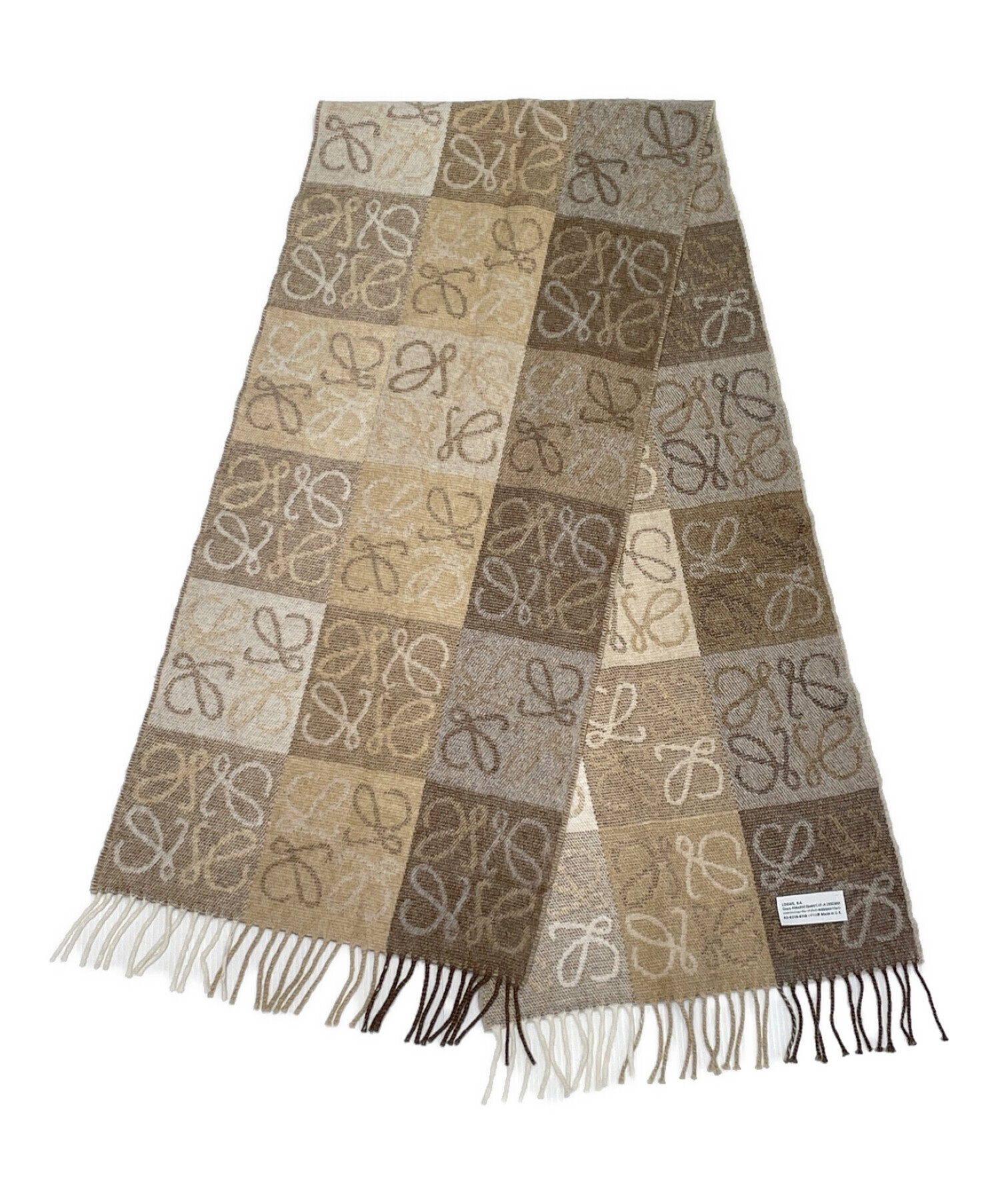 ★LOEWE チェッカーボード スカーフ（ウール＆カシミヤ）レディース　メンズ チェッカーボード スカーフ（ウール＆カシミヤ） ブルー - LOEWE