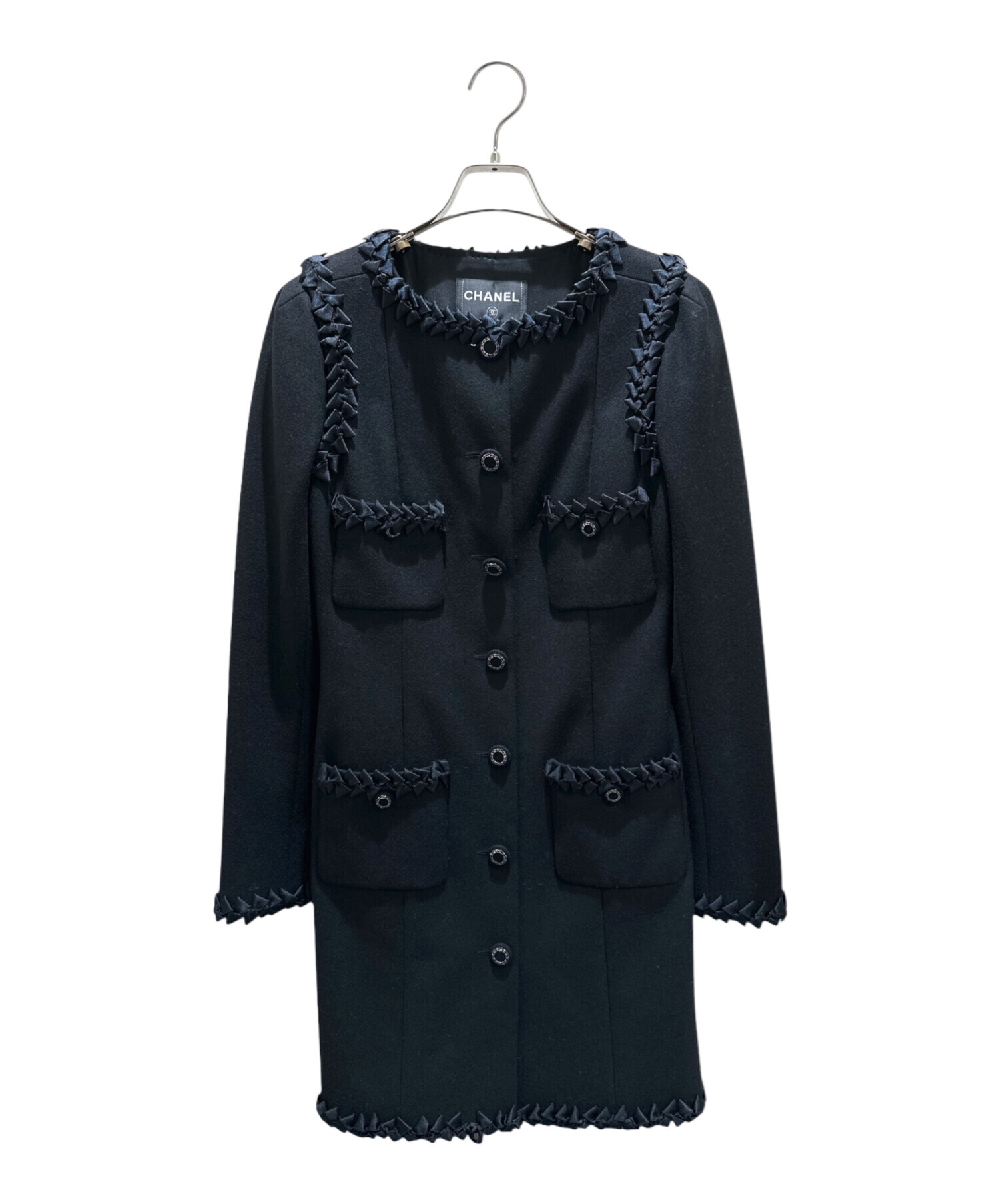 中古・古着通販】CHANEL (シャネル) ウールリボンコート ブラック 