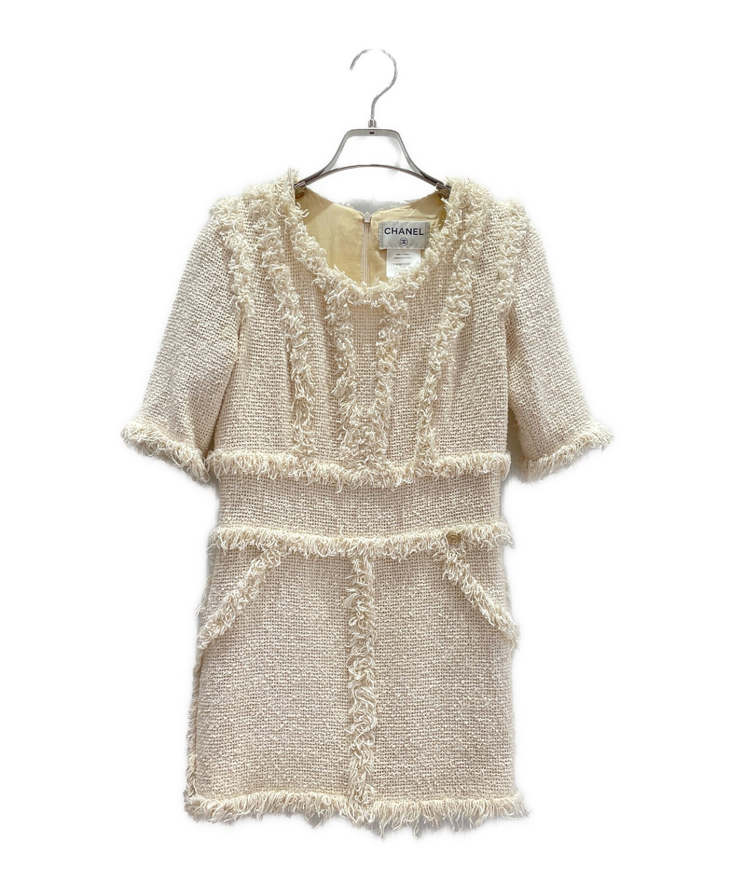 CHANEL ツイードフリンジワンピース 中古・古着通販】CHANEL (シャネル) ツイードフリンジワンピース