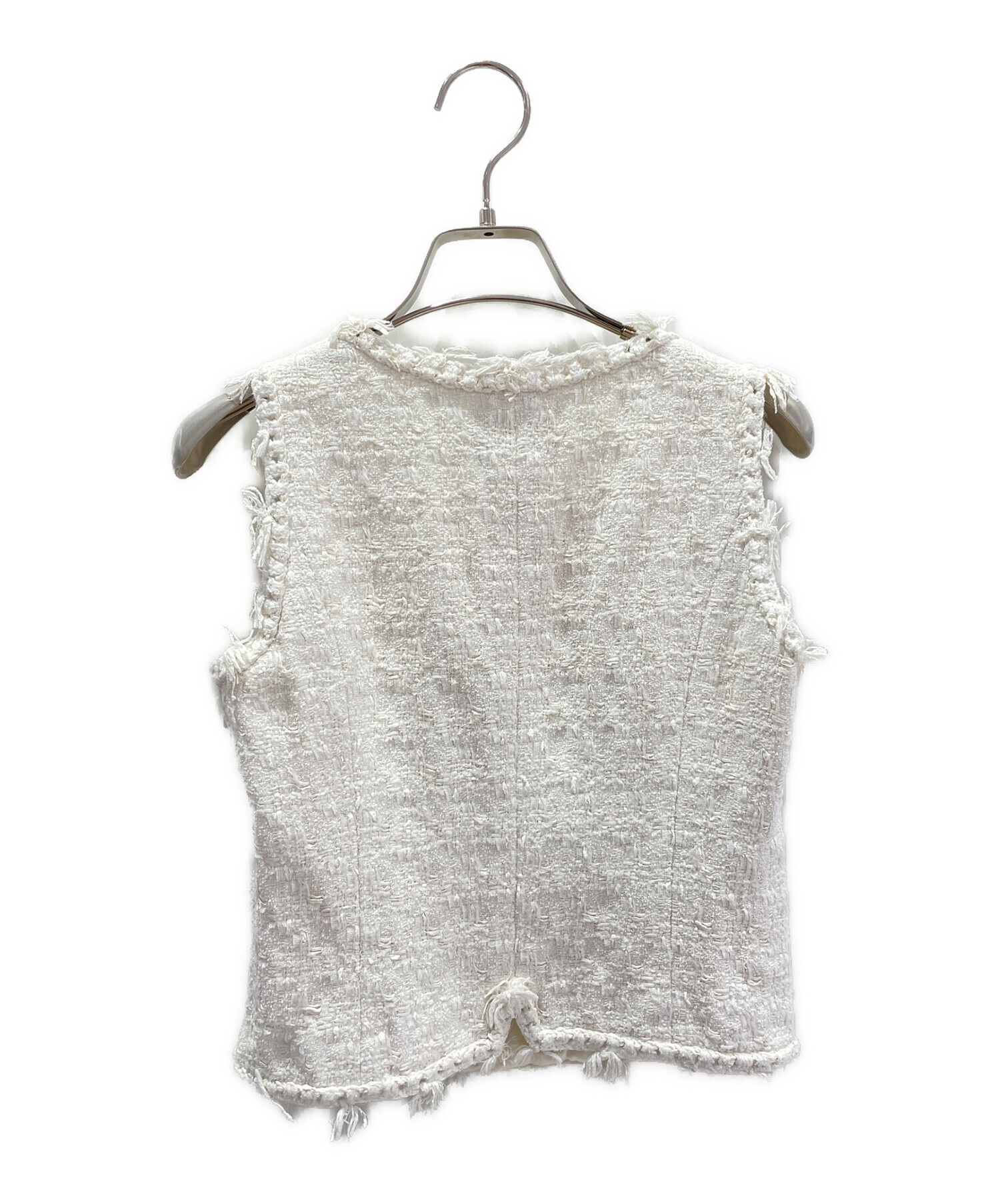 未使用★CHANEL★ホワイトツイード★ワッフル★ライオン★ジャケット 中古・古着通販】CHANEL (シャネル) ツイードアンサンブルジャケット