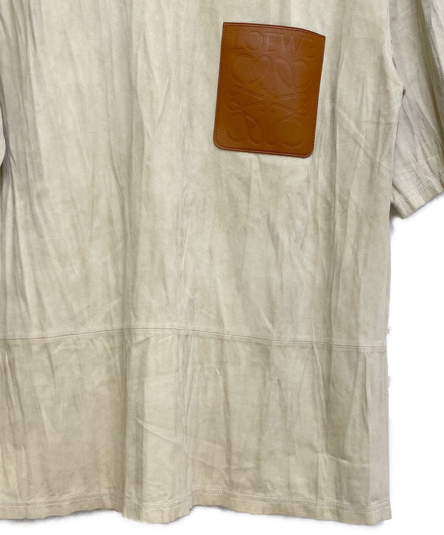 LOEWE ベージュ ロゴ刺繍 Tシャツ　漂白剤染み有り LOEWE（ロエベ）Tシャツ・カットソー 白 サイズ:XL メンズ