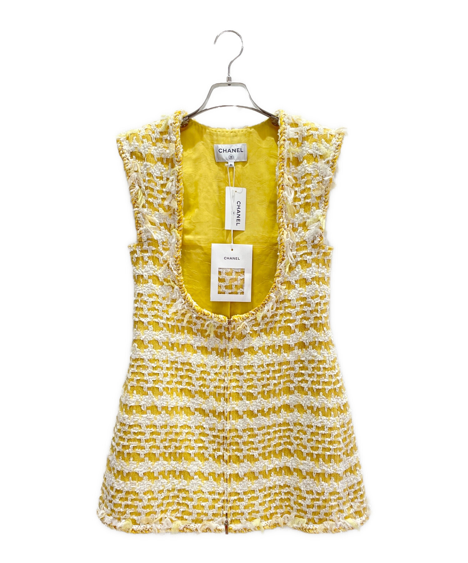 中古・古着通販】CHANEL (シャネル) ツイードワンピース イエロー  