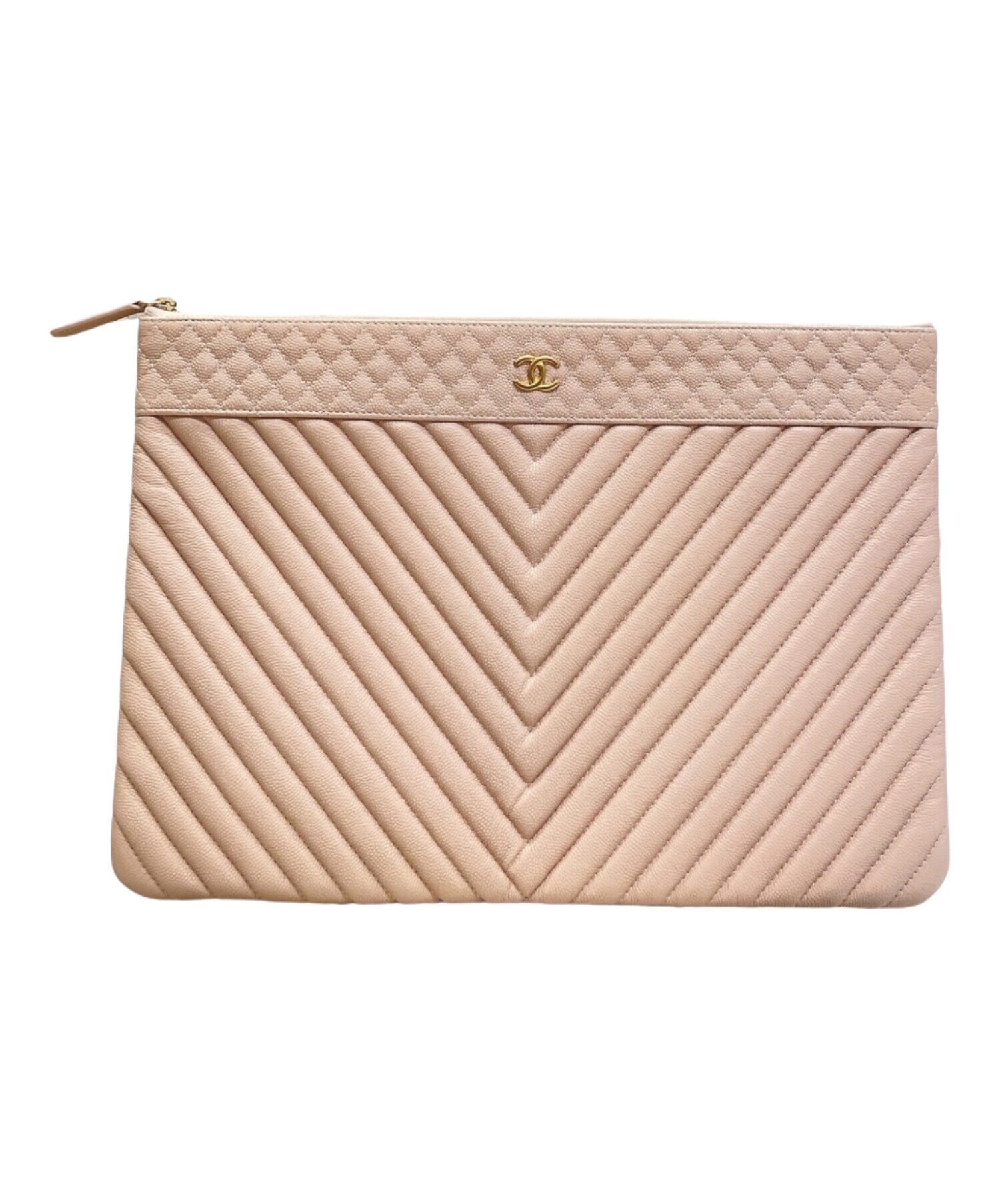 中古・古着通販】CHANEL (シャネル) Vステッチクラッチバッグ ピンク 
