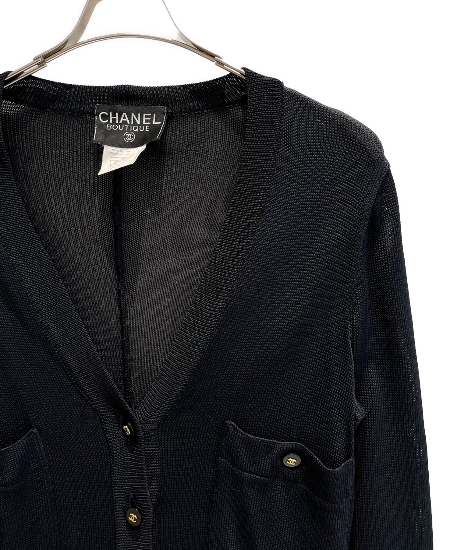 中古・古着通販】CHANEL (シャネル) Vネックカーディガン ブラック 