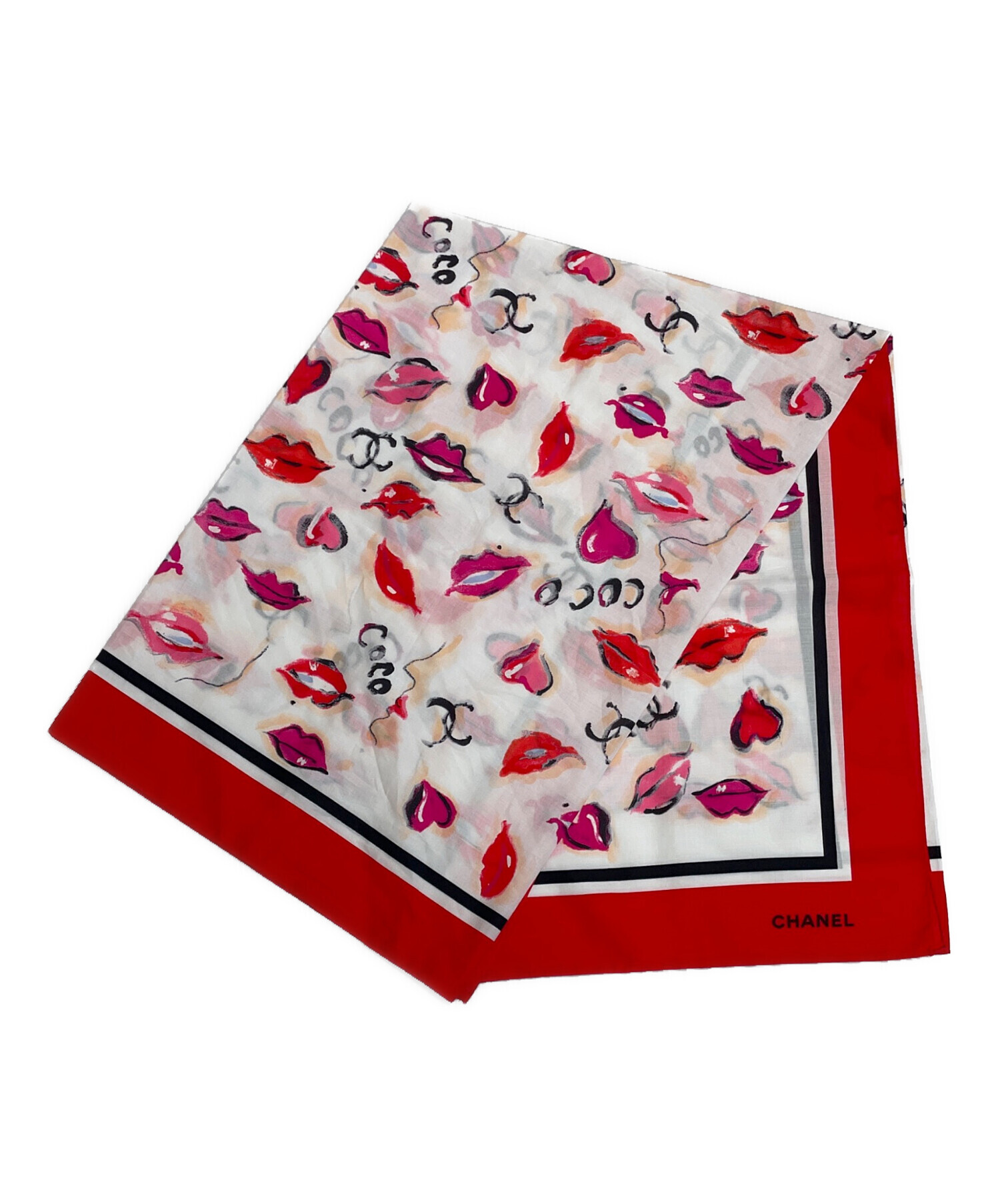 中古・古着通販】CHANEL (シャネル) リップ柄ビッグスカーフ レッド