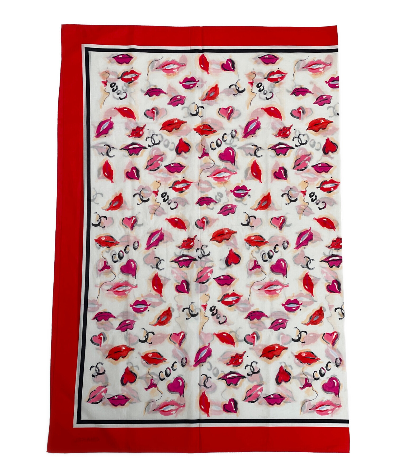 中古・古着通販】CHANEL (シャネル) リップ柄ビッグスカーフ レッド