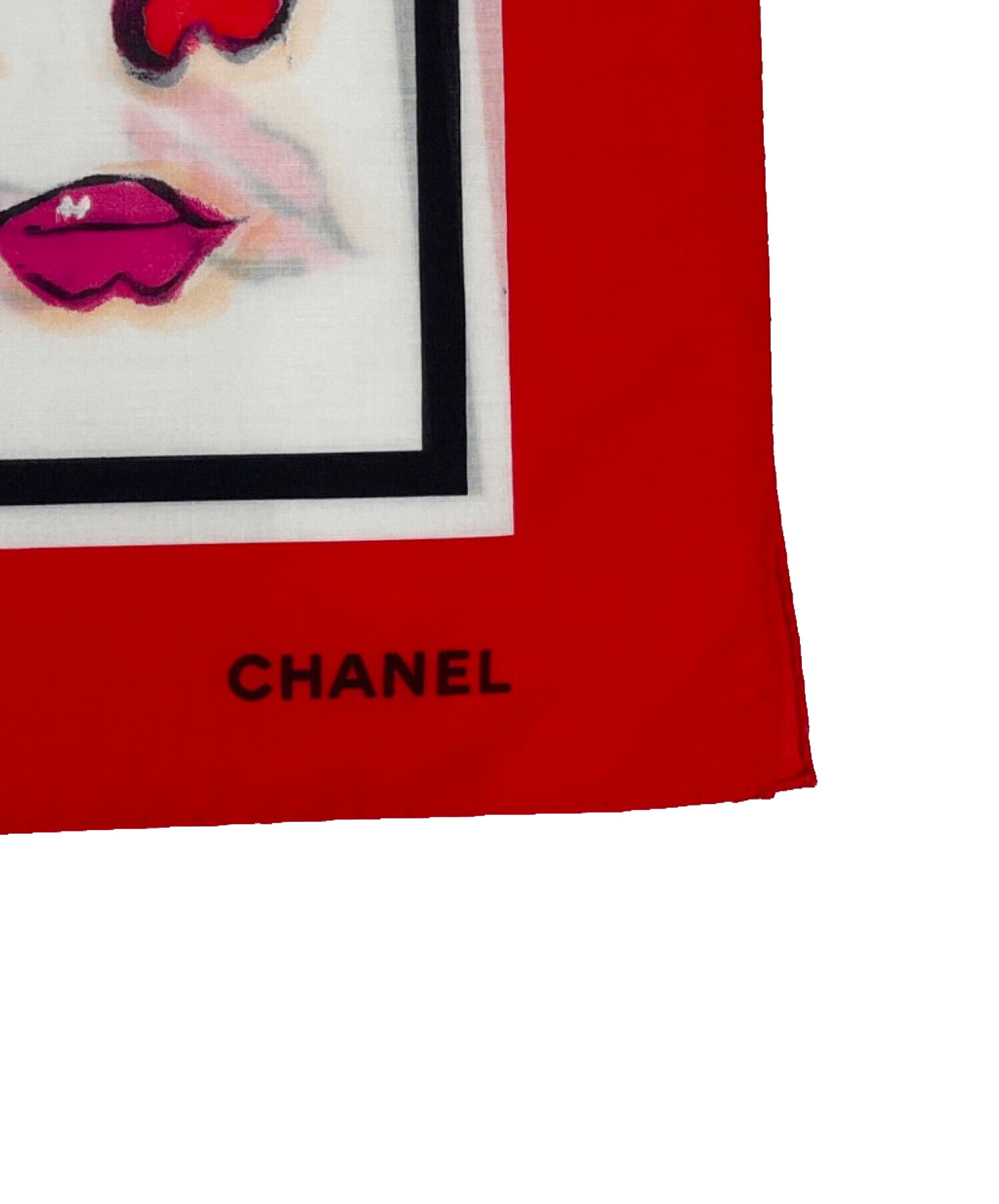 CHANEL リボン柄 スカーフ レッド ホワイト 中古・古着通販】CHANEL (シャネル) リップ柄ビッグスカーフ レッド