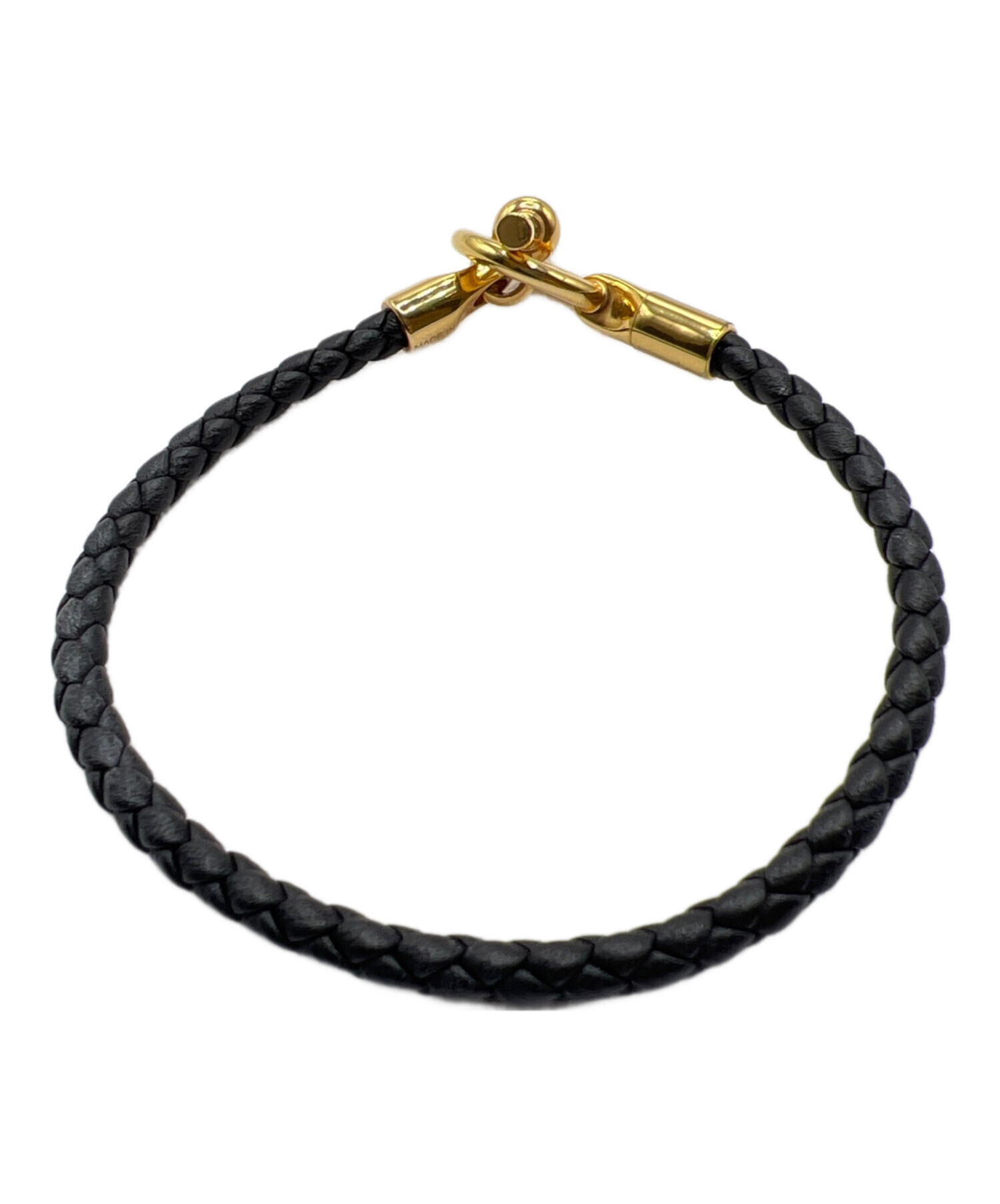 HERMES エルメス レザー ブレスレット メドール ブラック ゴールド金具 中古・古着通販】HERMES (エルメス) レザーブレスレット・ドゥブル