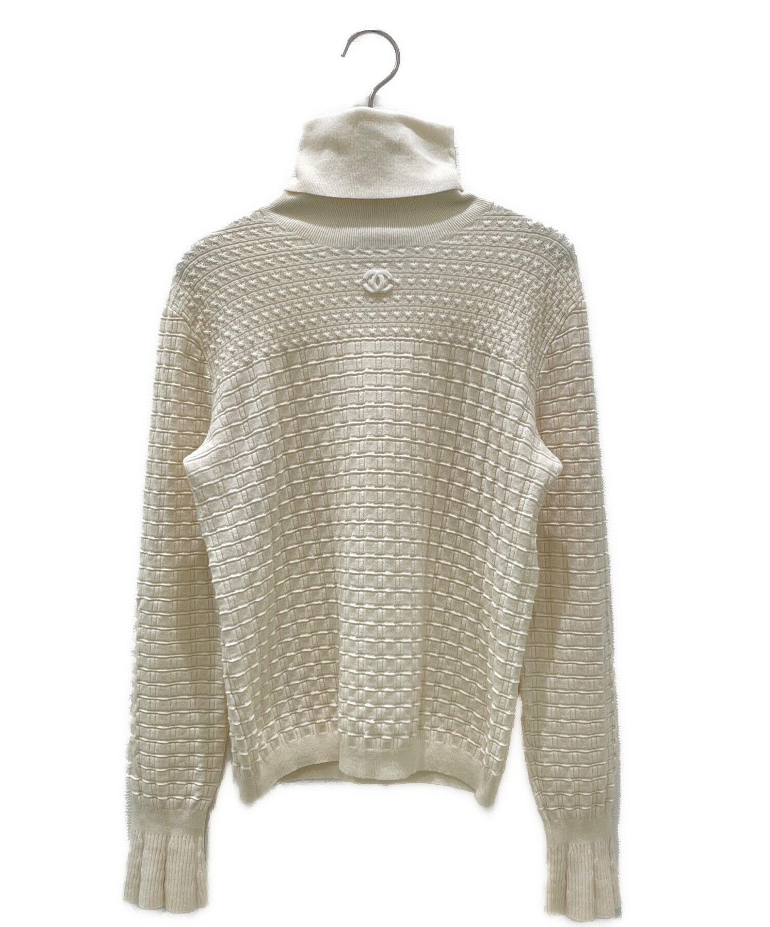 シャネル CHANEL ニット　ハイネック　カシミア　カシミヤ　ホワイト 中古・古着通販】CHANEL (シャネル) カシミヤ ハイネック ニット