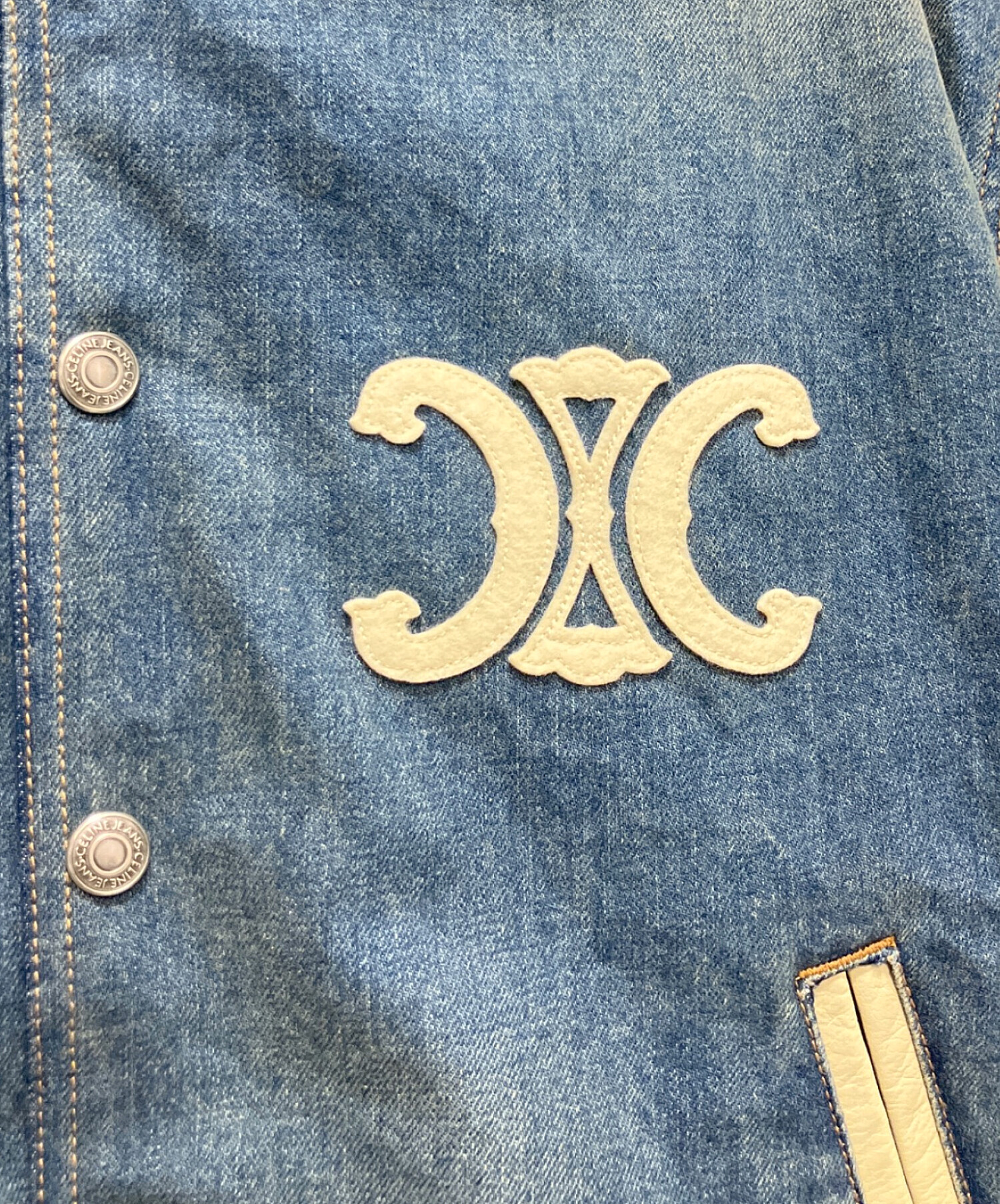 25SS セリーヌ トレイルウォッシュ トリオンフ テディ デニムジャケット 大人気【CELINE】トレイルウォッシュデニムトリオンフテディ (CELINE