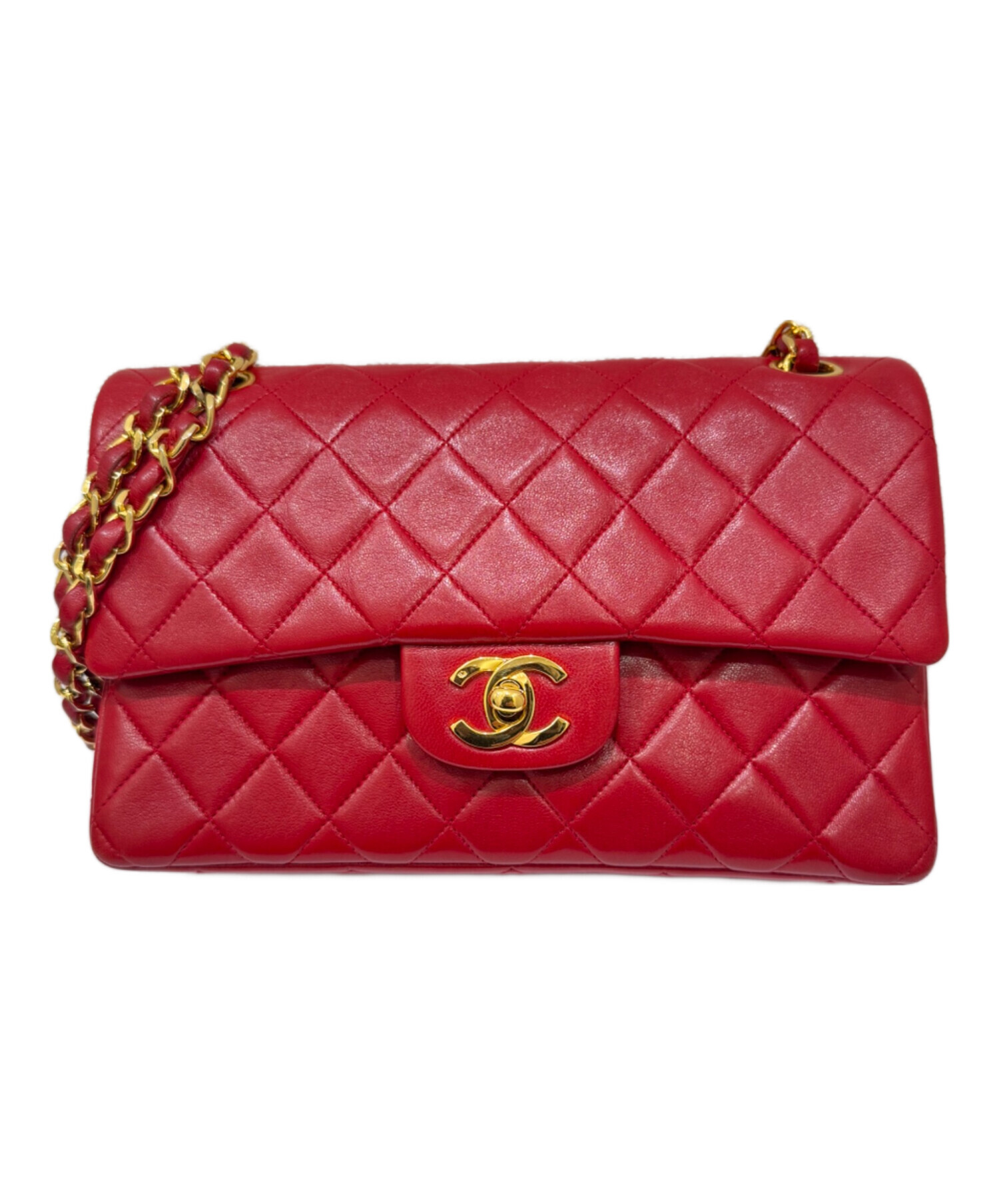 vintageCHANELヴィンテージシャネル赤マトラッセショルダーバッグ 中古・古着通販】CHANEL (シャネル) マトラッセ 23 Wフラップ チェーン