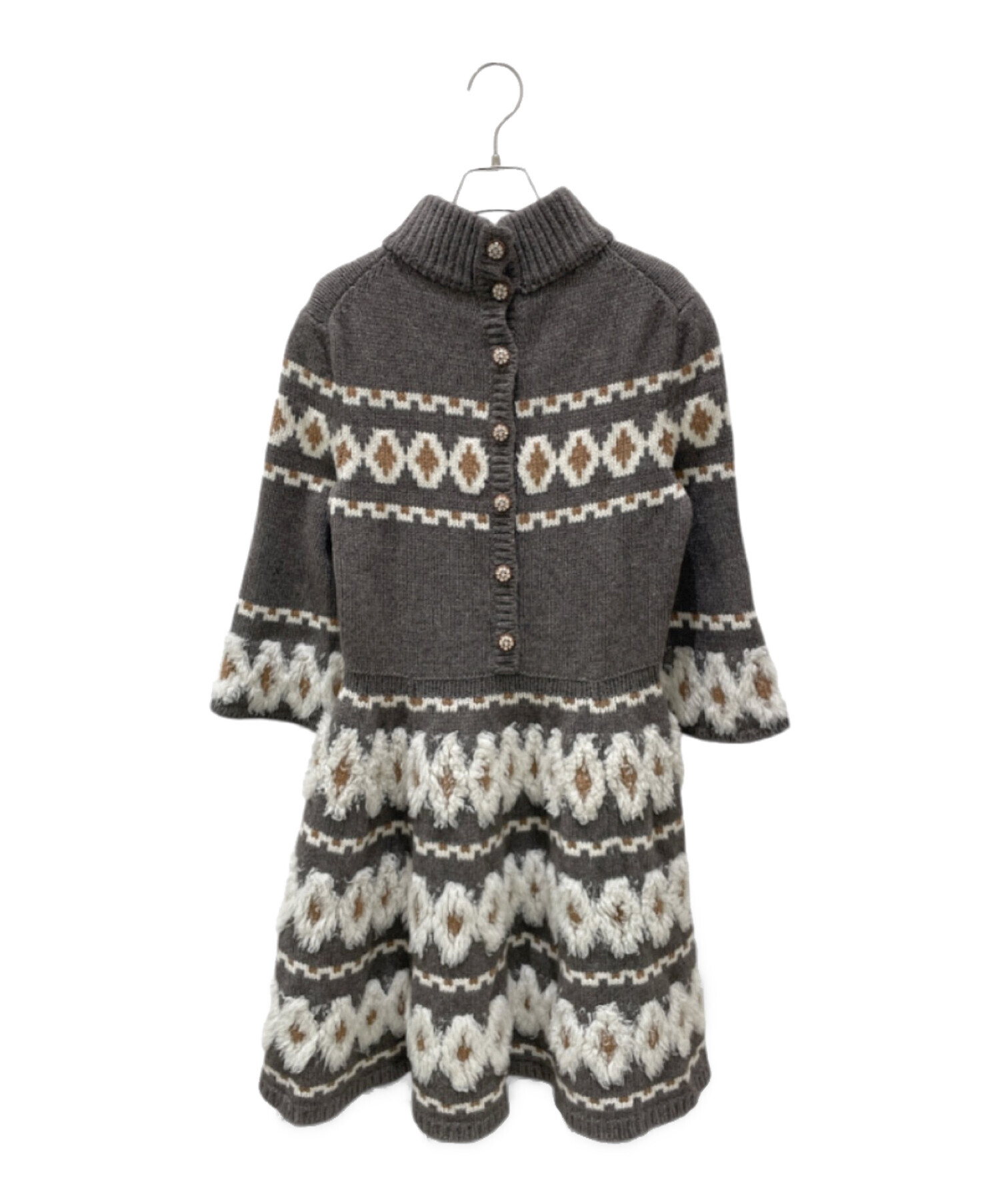 CHANEL シャネル ココワッペン カシミヤニットワンピース 半袖 グレー 中古・古着通販】CHANEL (シャネル) ニットワンピース P62588K48050