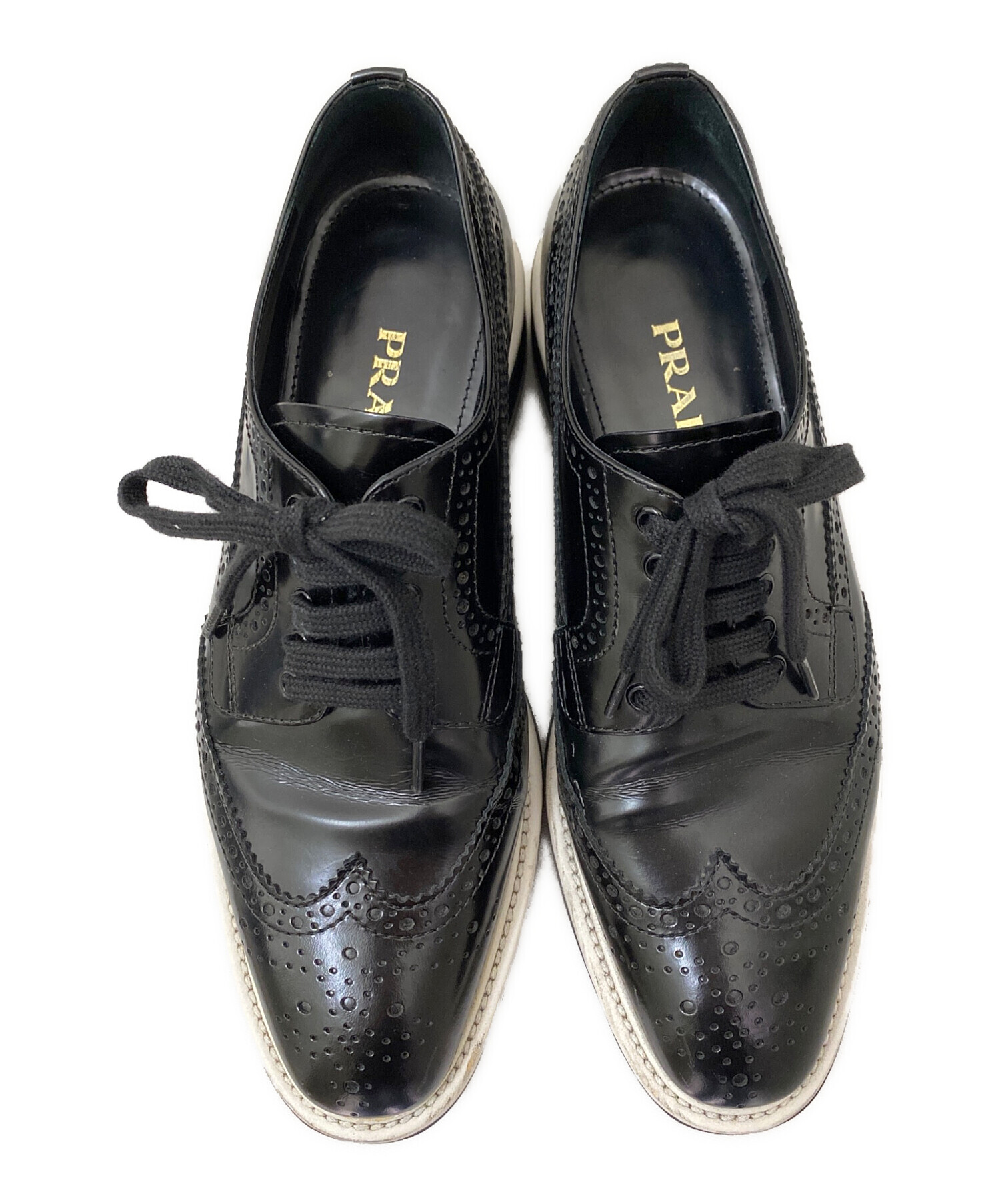 中古・古着通販】PRADA (プラダ) 厚底レースアップレザーシューズ