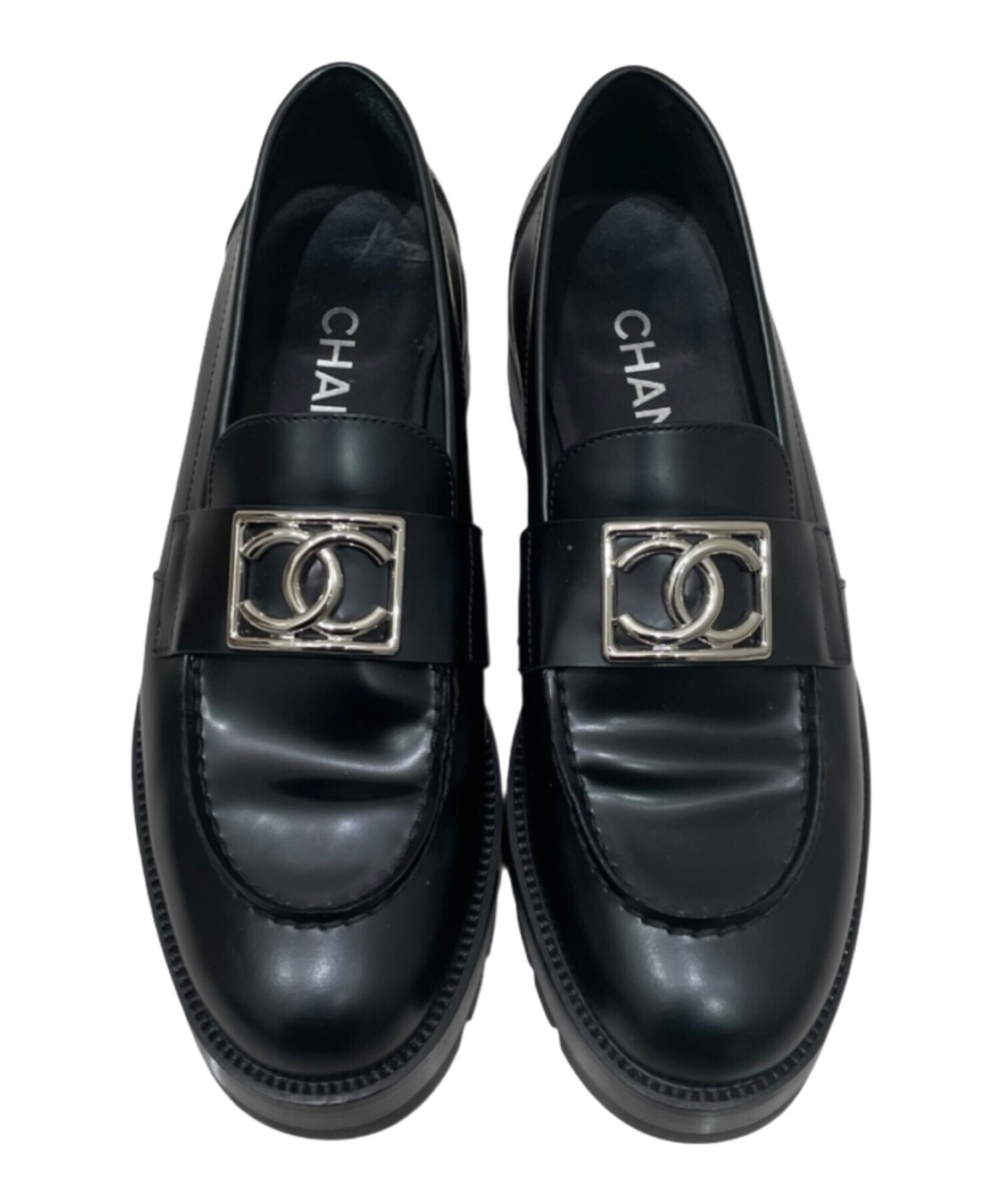 中古・古着通販】CHANEL (シャネル) ココマーク レザー厚底ローファー 中古・古着通販】CHANEL (シャネル) ココマーク レザー厚底ローファー