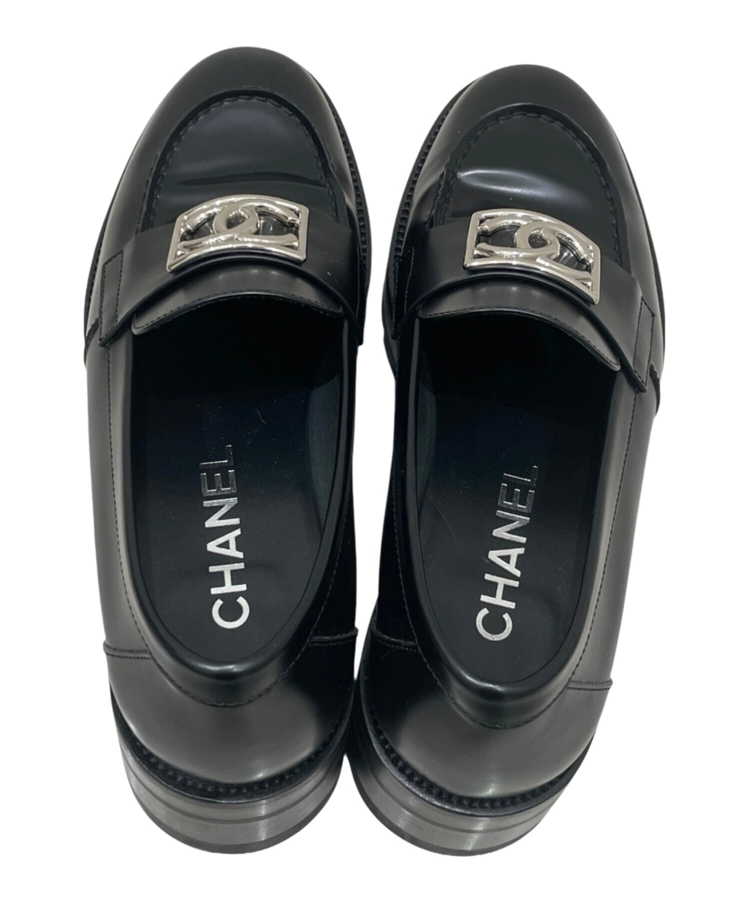 美品CHANEL ブラック 厚底ローファー...38~~ 中古・古着通販】CHANEL (シャネル) ココマーク レザー厚底ローファー