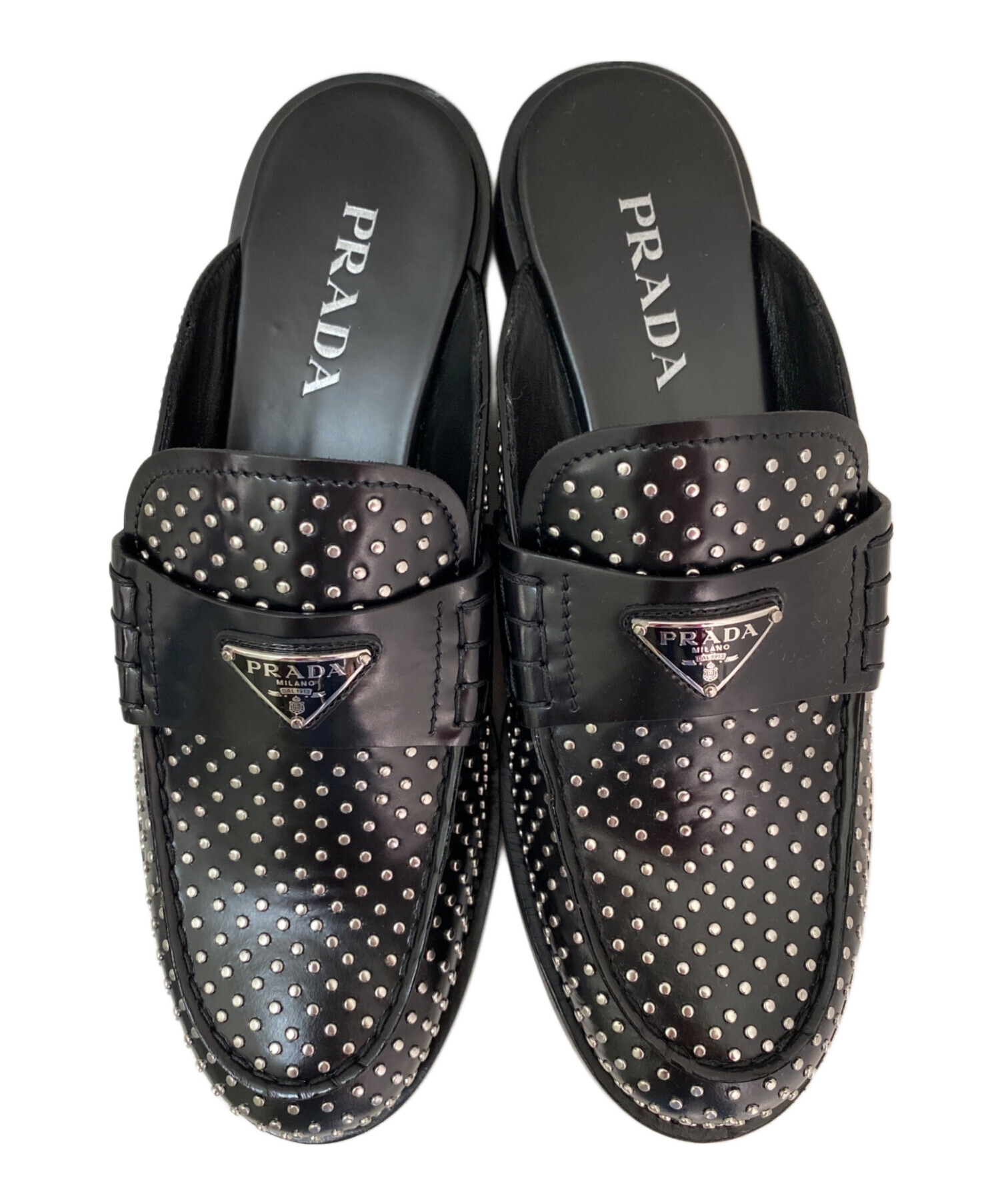 新品未使用　希少　ヴィンテージ　PRADA 　プラダ　ミュール 中古・古着通販】PRADA (プラダ) スタッズブラッシュドレザーミュール