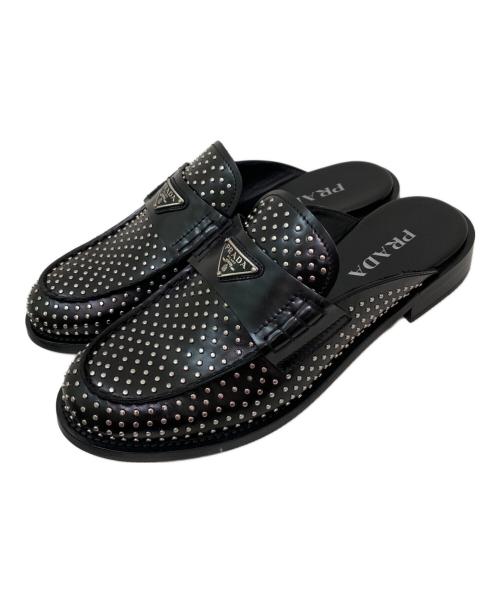 PRADA スタッズ ビジュー ミュール 37 ポインテッド ヒール 中古・古着通販】PRADA (プラダ) スタッズブラッシュドレザーミュール