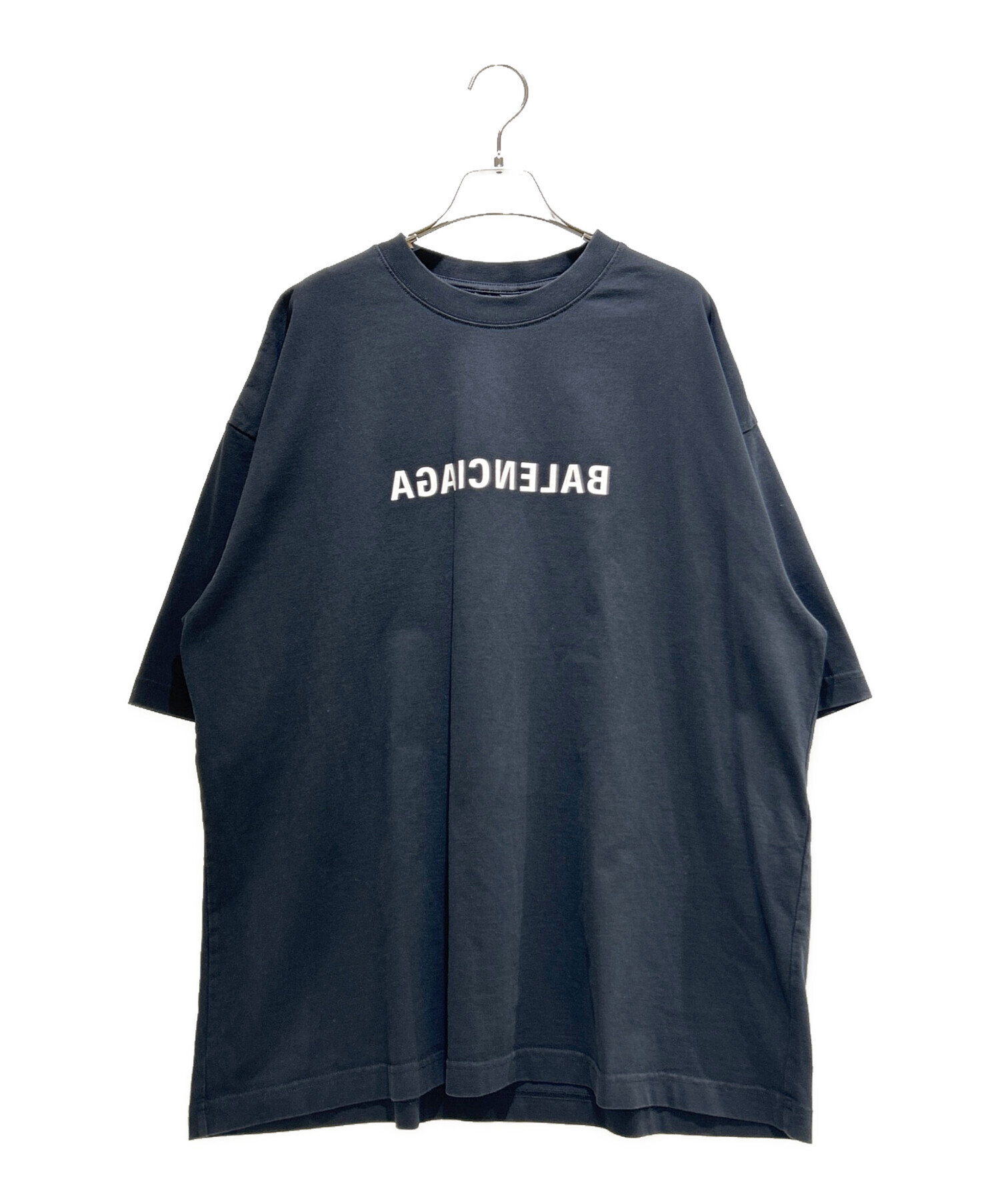 新品BALENCIAGA ネイビー 半袖Tシャツ 中古・古着通販】BALENCIAGA (バレンシアガ) ミラープリントロゴT