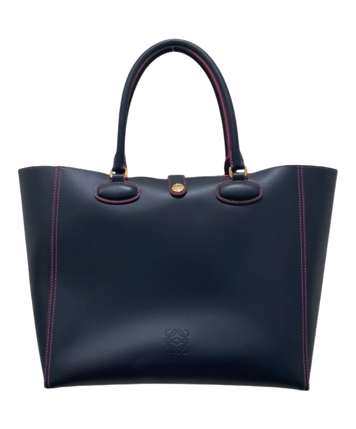 【美品】LOEWE レオ アナグラム トートバッグ ダークネイビー ポーチ付き 中古・古着通販】LOEWE (ロエベ) レオ アナグラム トートバッグ