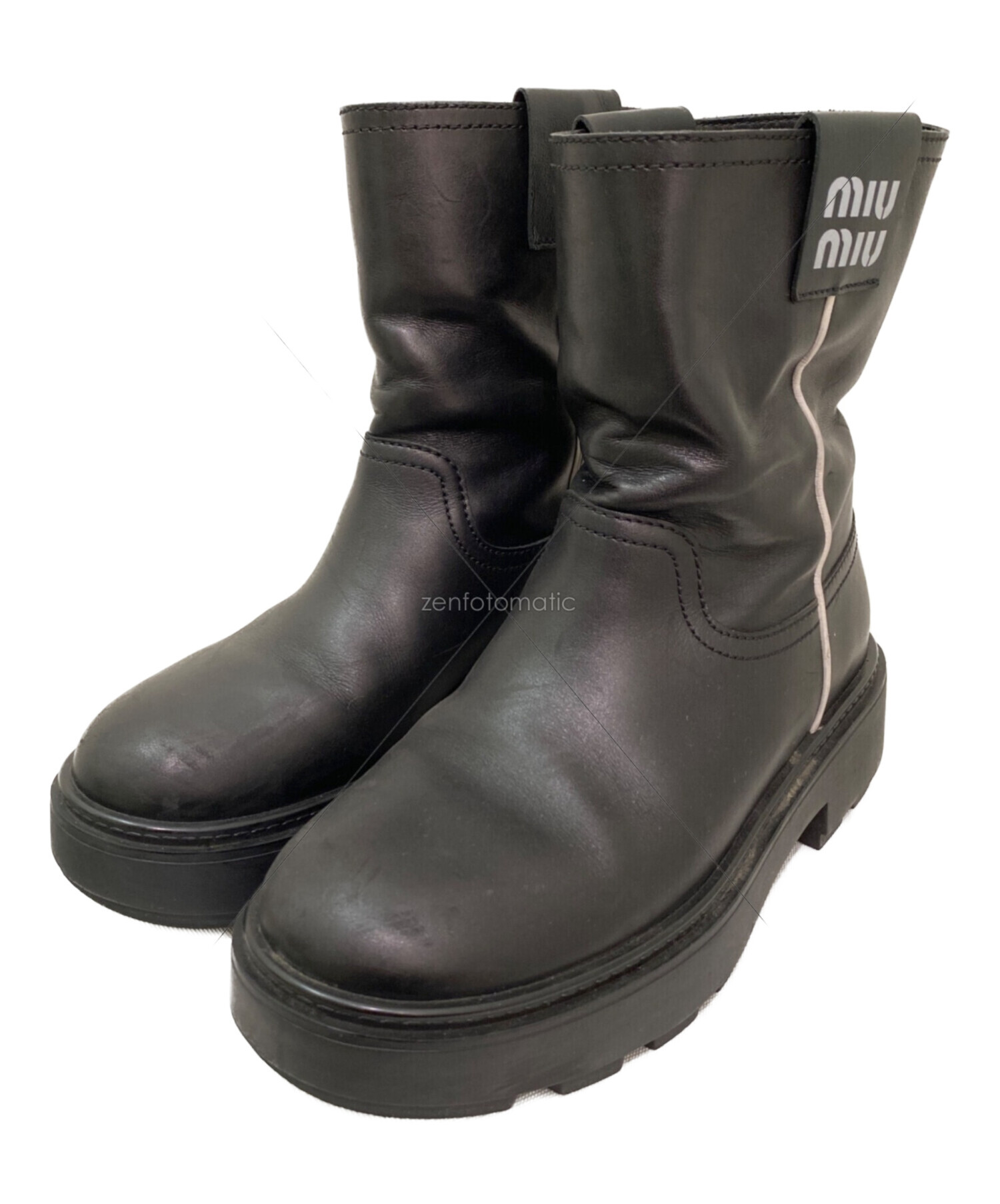 中古・古着通販】MIU MIU (ミュウミュウ) レザーバイカーブーツ