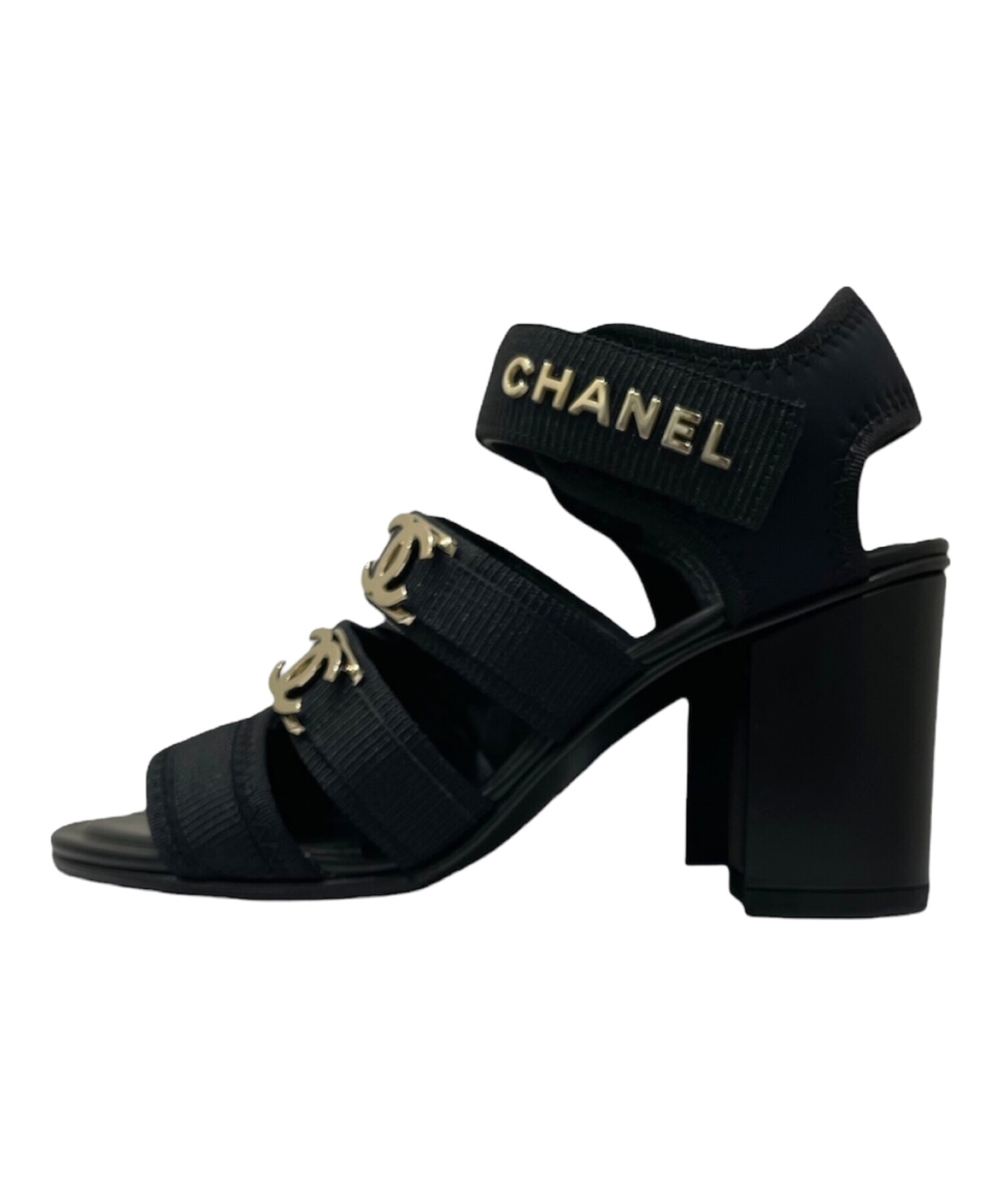 シャネル バックストラップサンダル ココマーク　黒37Ｃ 中古・古着通販】CHANEL (シャネル) ココマーク・ロゴ・テープ
